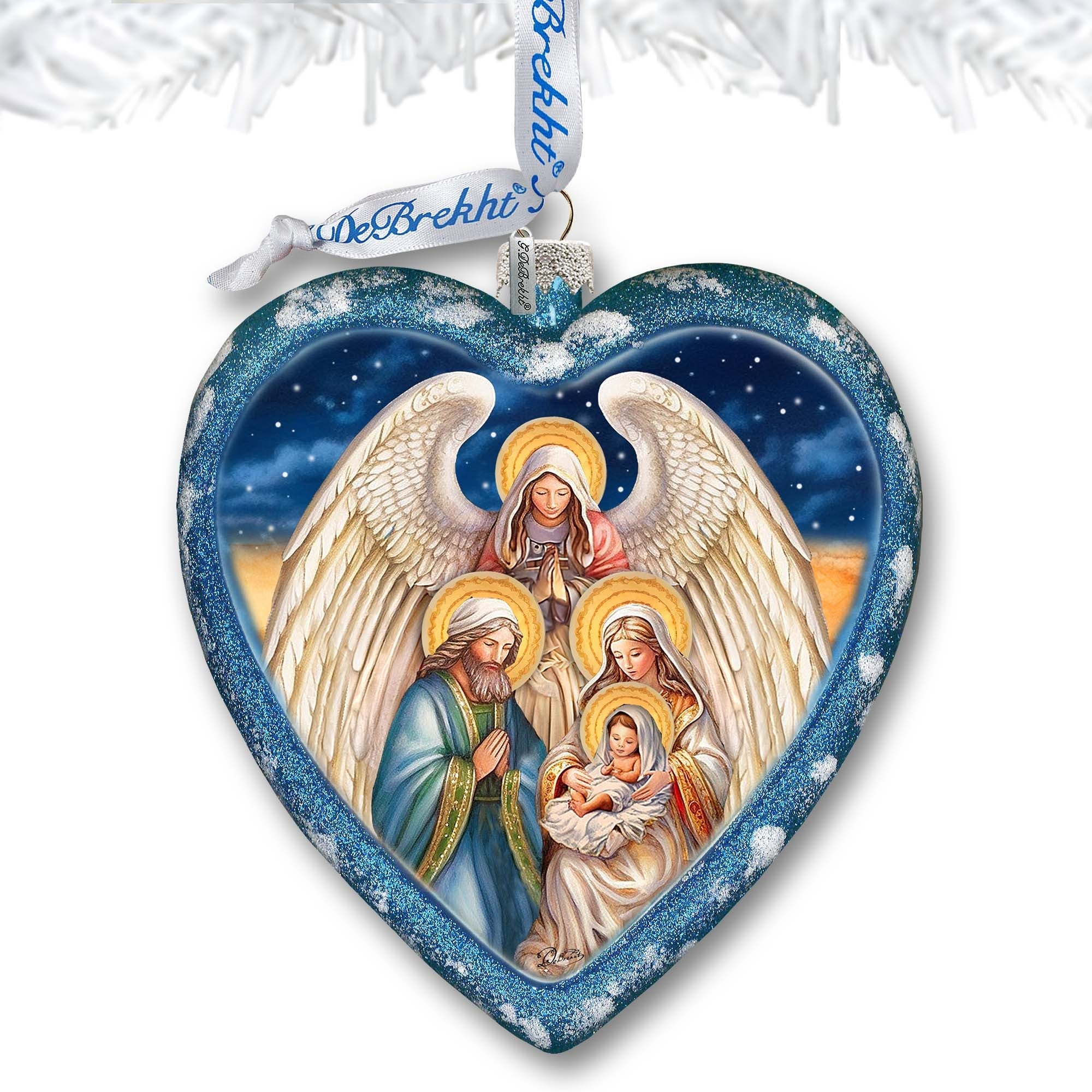 Angel's Divine Presence Nativity Heart Glass Ornament by G. Debrekht - Nativity Holiday Decor - 738-094
