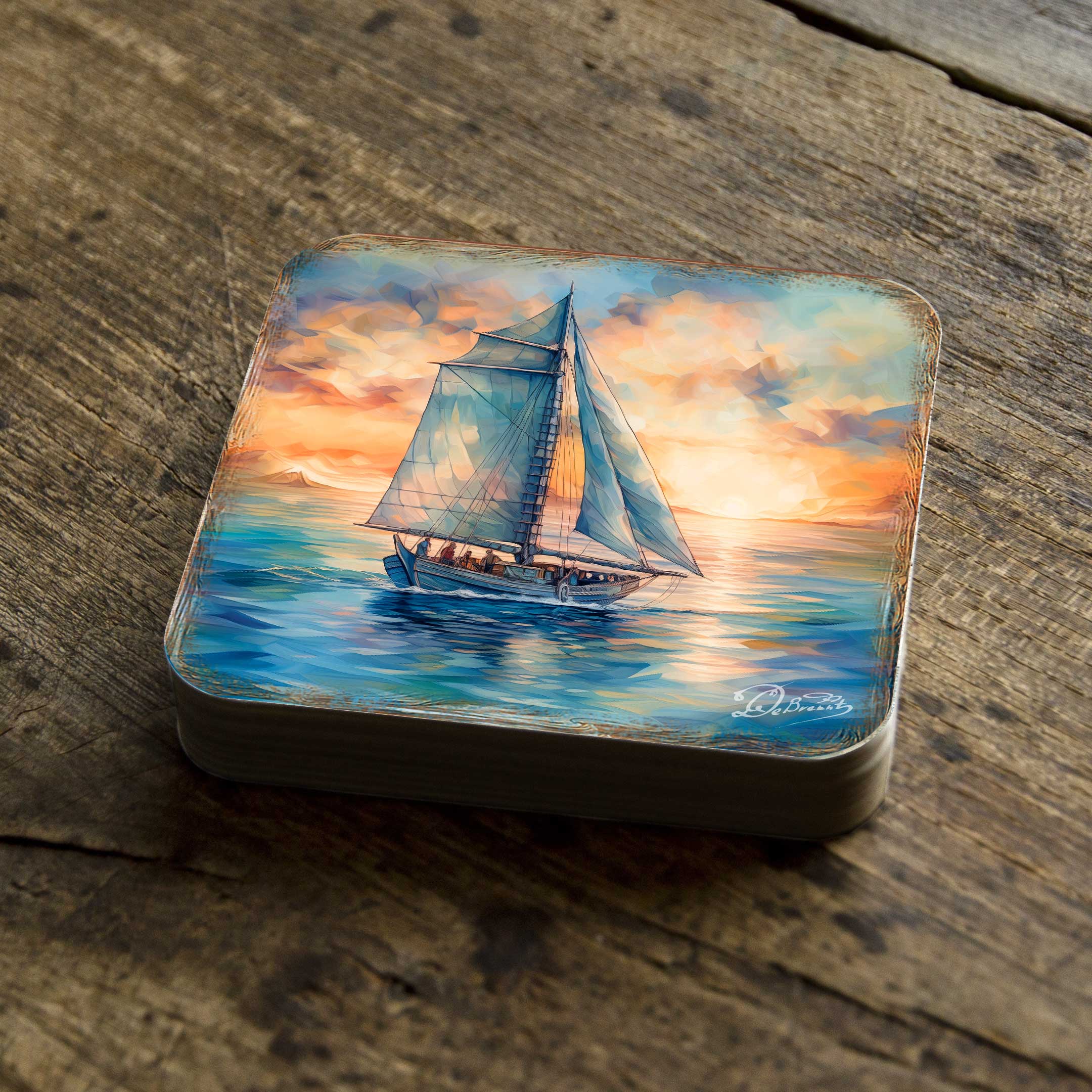 Sail Boats Wooden Cork Coasters Gift Set of 4 by G. Debrekht - Coastal Holiday Decor - 8199450-2C-S4