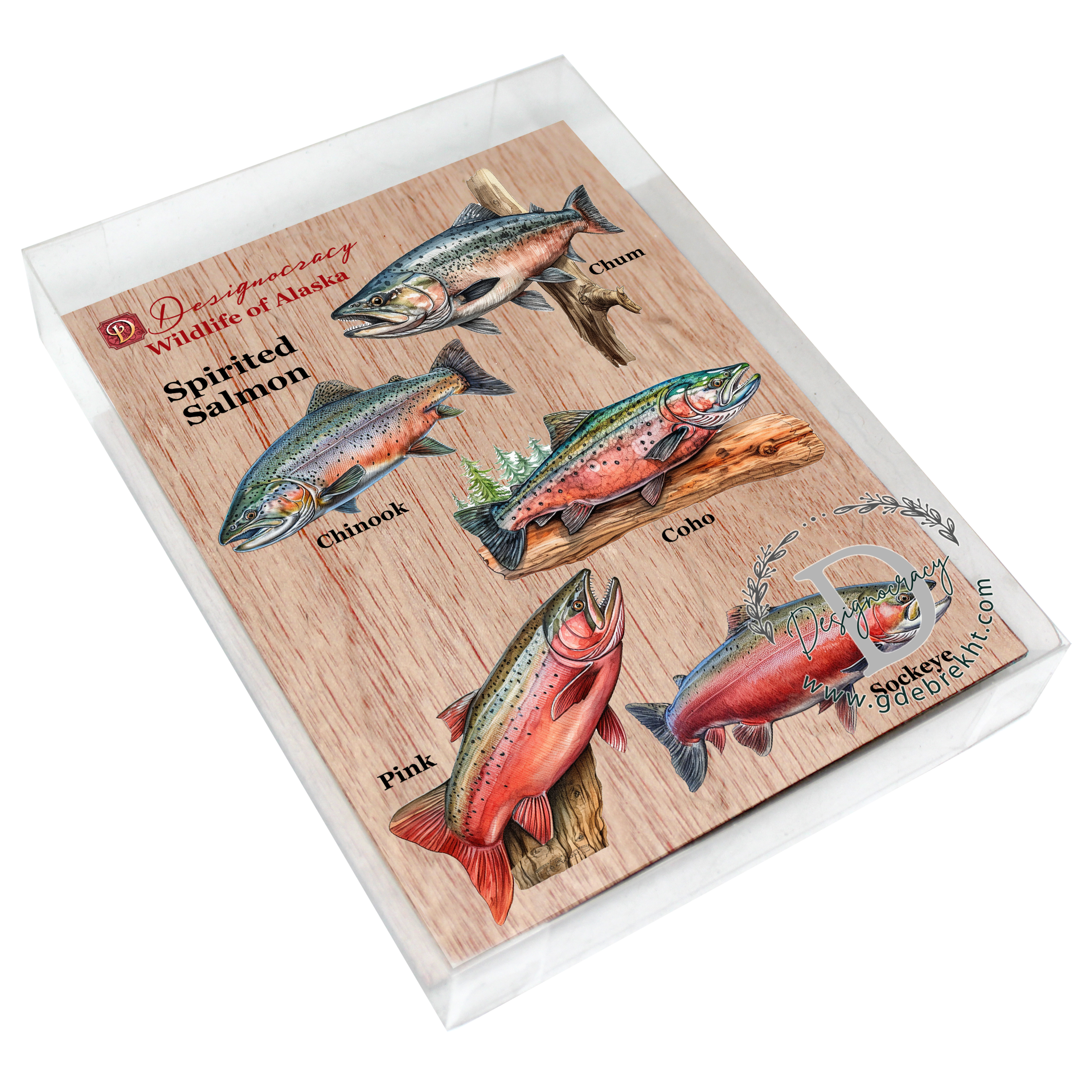 Alaskan Salmon Wooden Ornaments Set of 5 by G. Debrekht - Wildlife Holiday Decor - 8091322S5