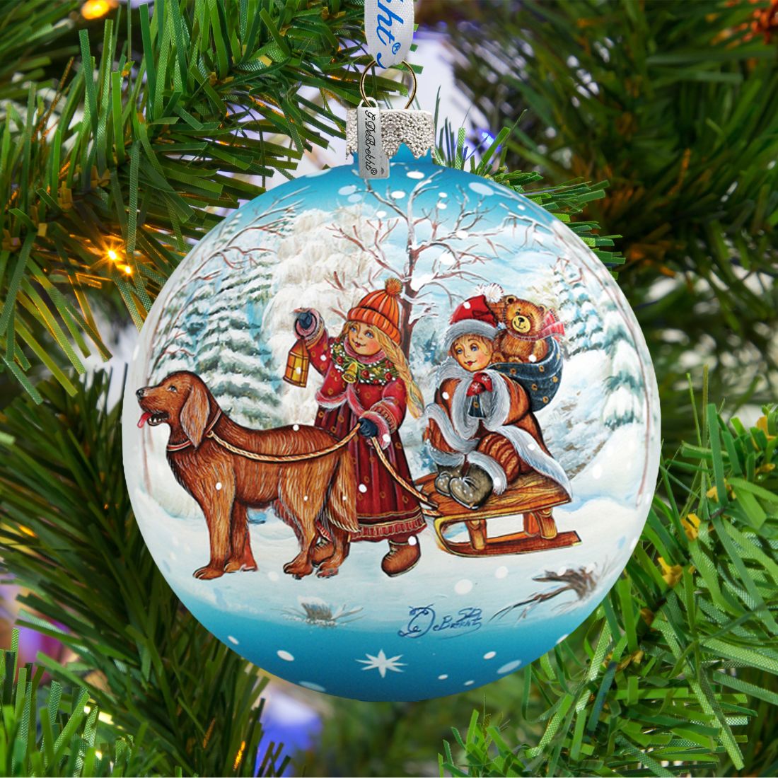 Winter Kids Ball Glass Ornament by G. DeBrekht - Christmas Decor - 73113
