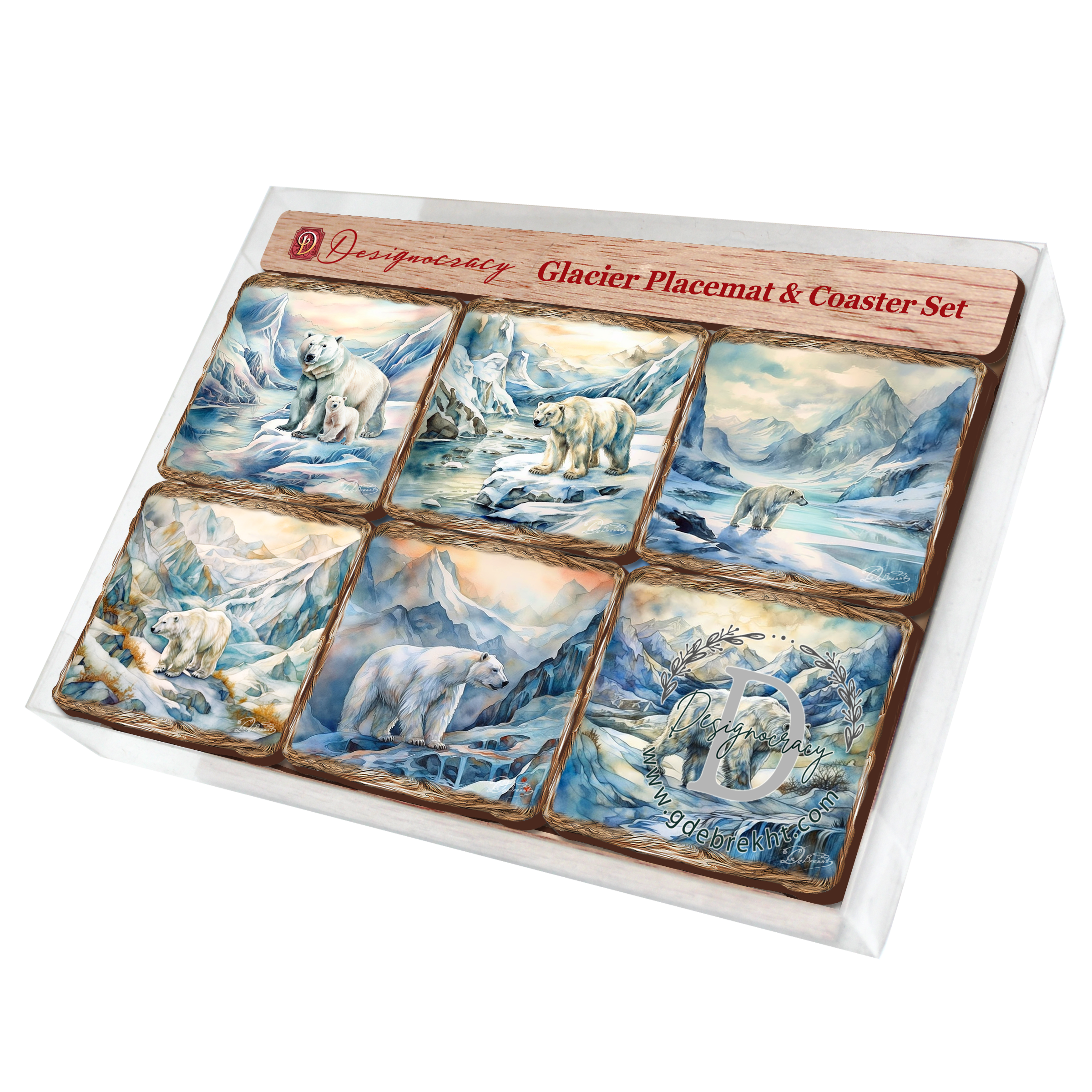 Polar Bear Wooden Cork Placemat and Coasters Gift Set of 7 by Nature Wonders Nature Wildlife Decor - 85404C-S7