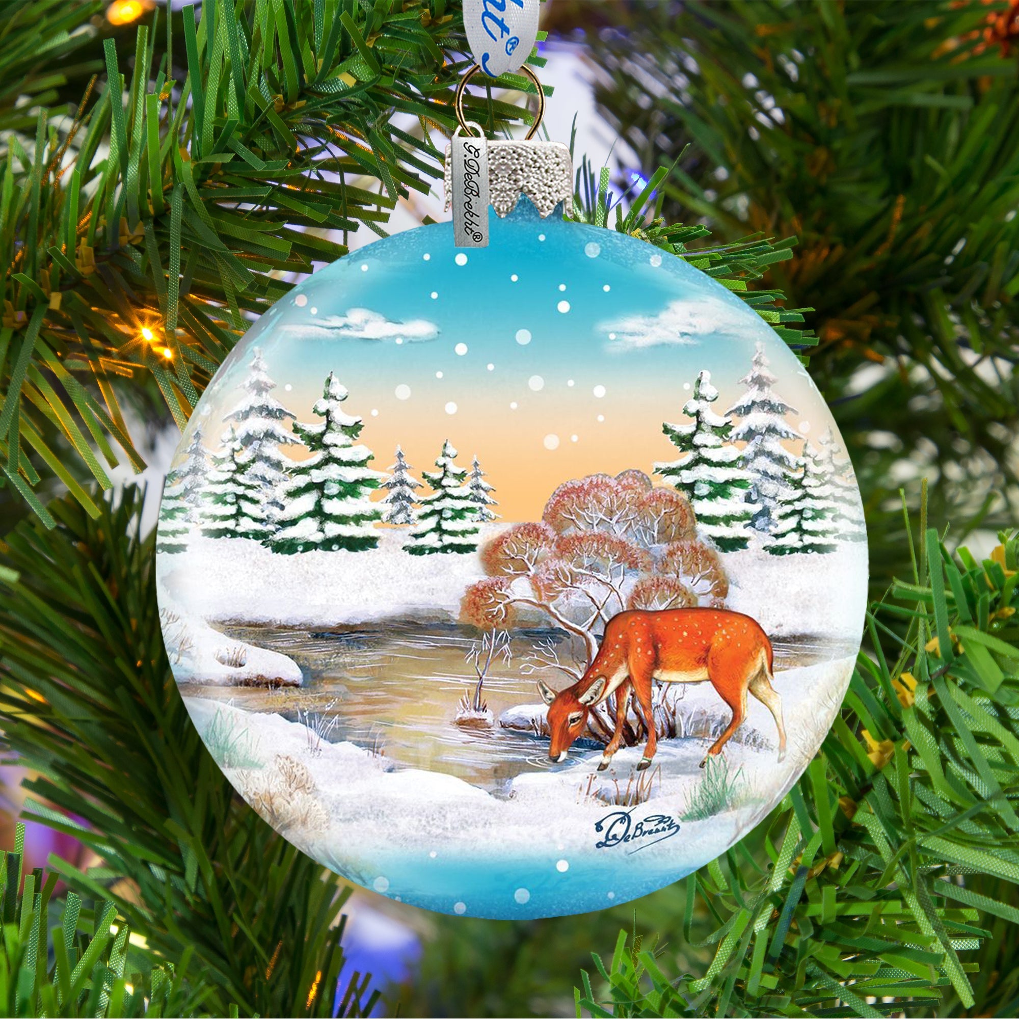 Winter Reindeer Ball Glass Ornament by G. DeBrekht - Wildlife Holiday Décor - 73416