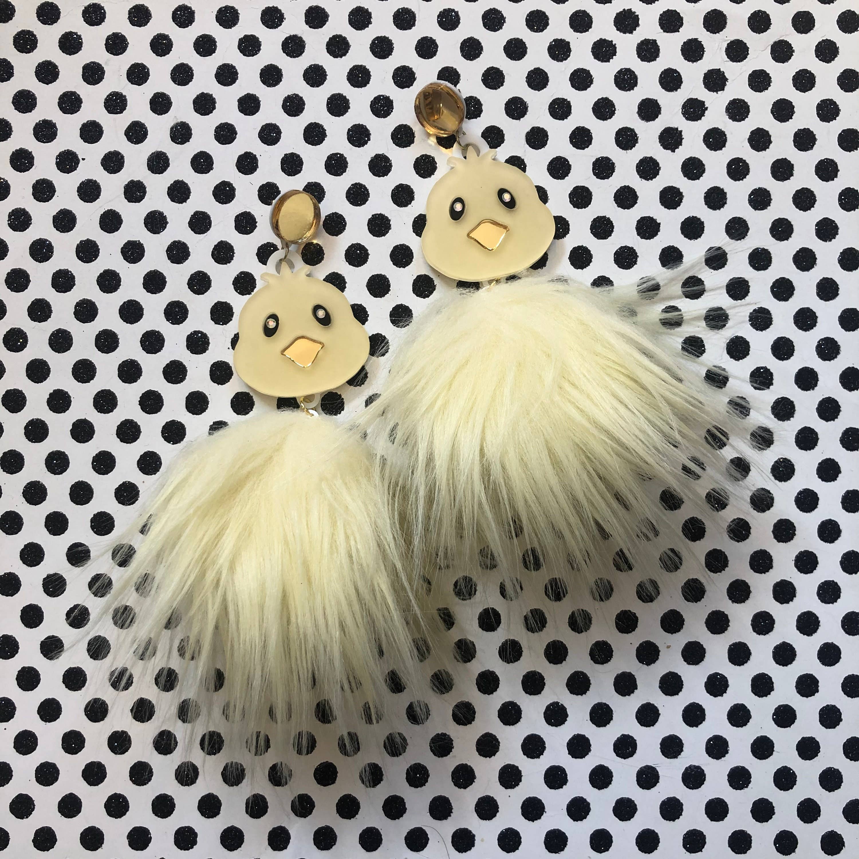 Pom Pom Fluffy Furry Chick Easter Earrings
