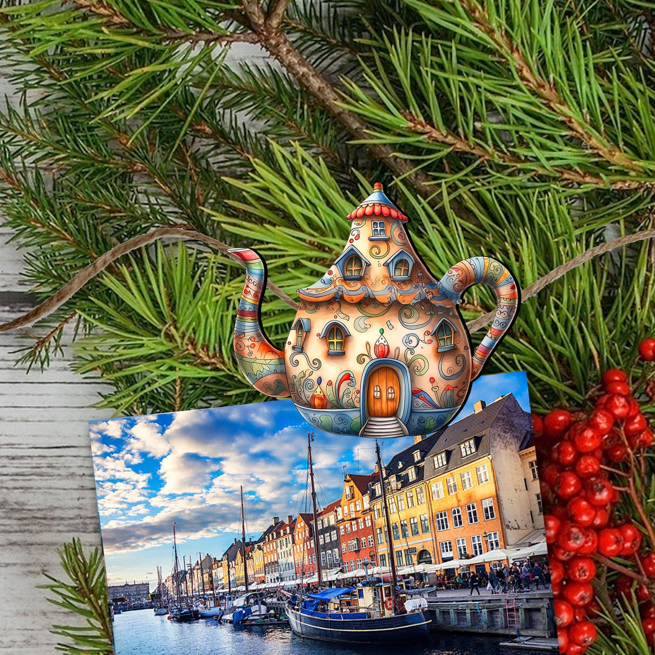 Teapots Decorative Wooden Clip-on Ornaments Set of 6 by G. Debrekht - Love Family Decor - 8090072C-S6