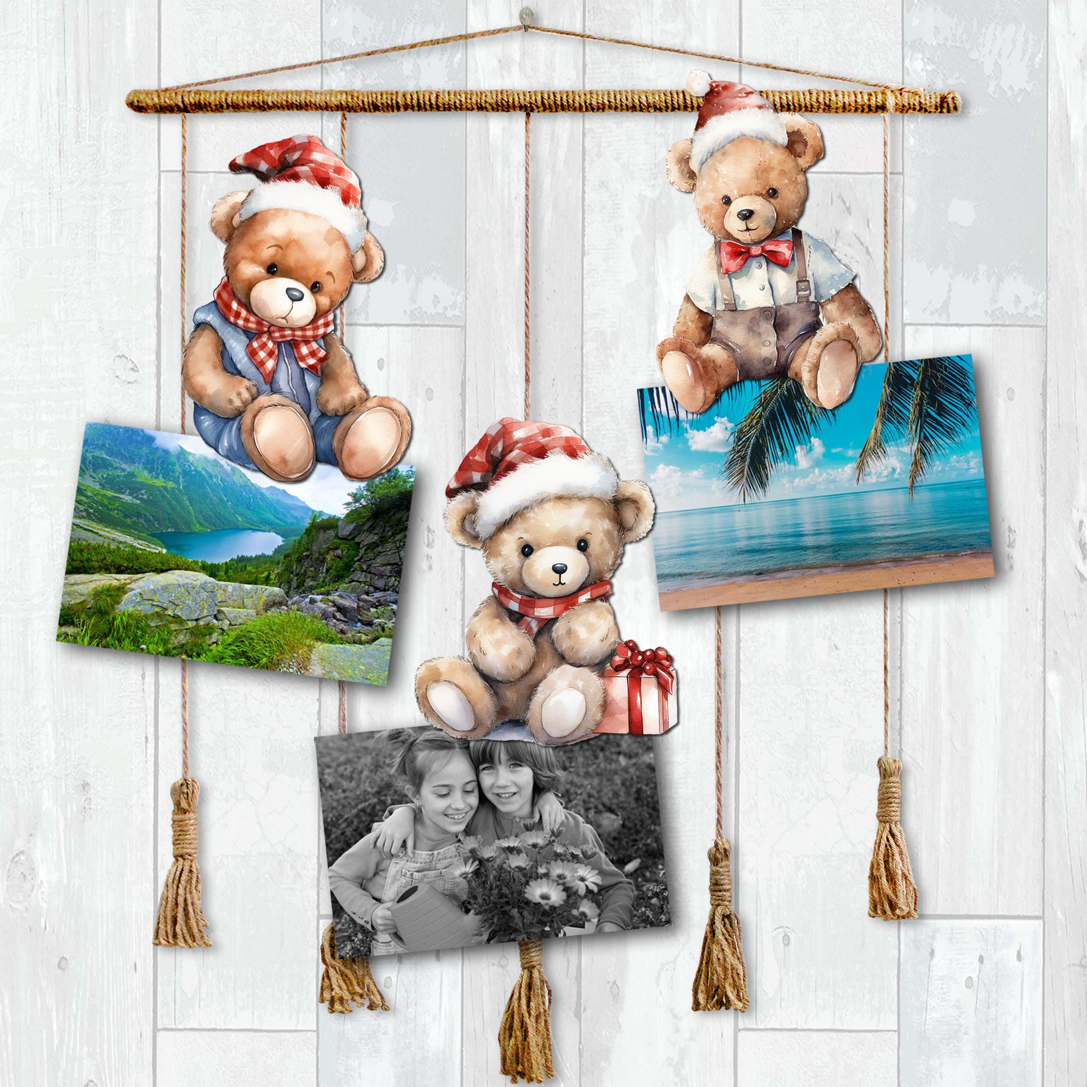 Christmas Teddy Bear Decorative Wooden Clip-on Ornaments Set of 3 by G. Debrekht - Christmas Decor - 8091011C-S3
