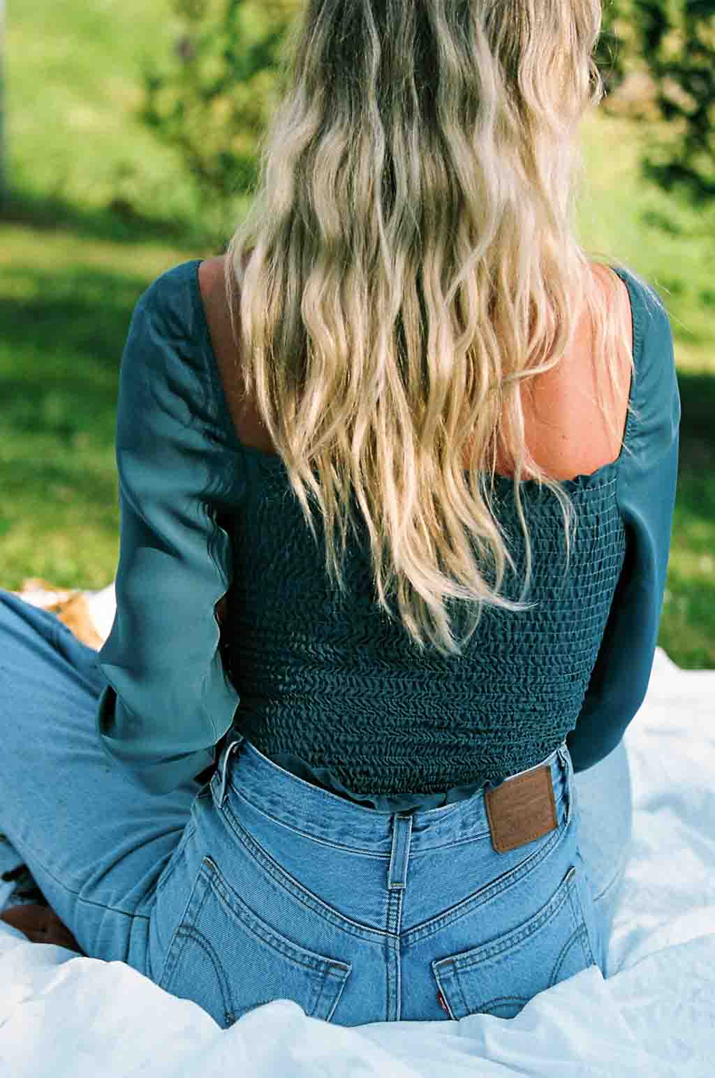 Dakota Top - Stone Blue Long Sleeve Silk Top (More Colors)