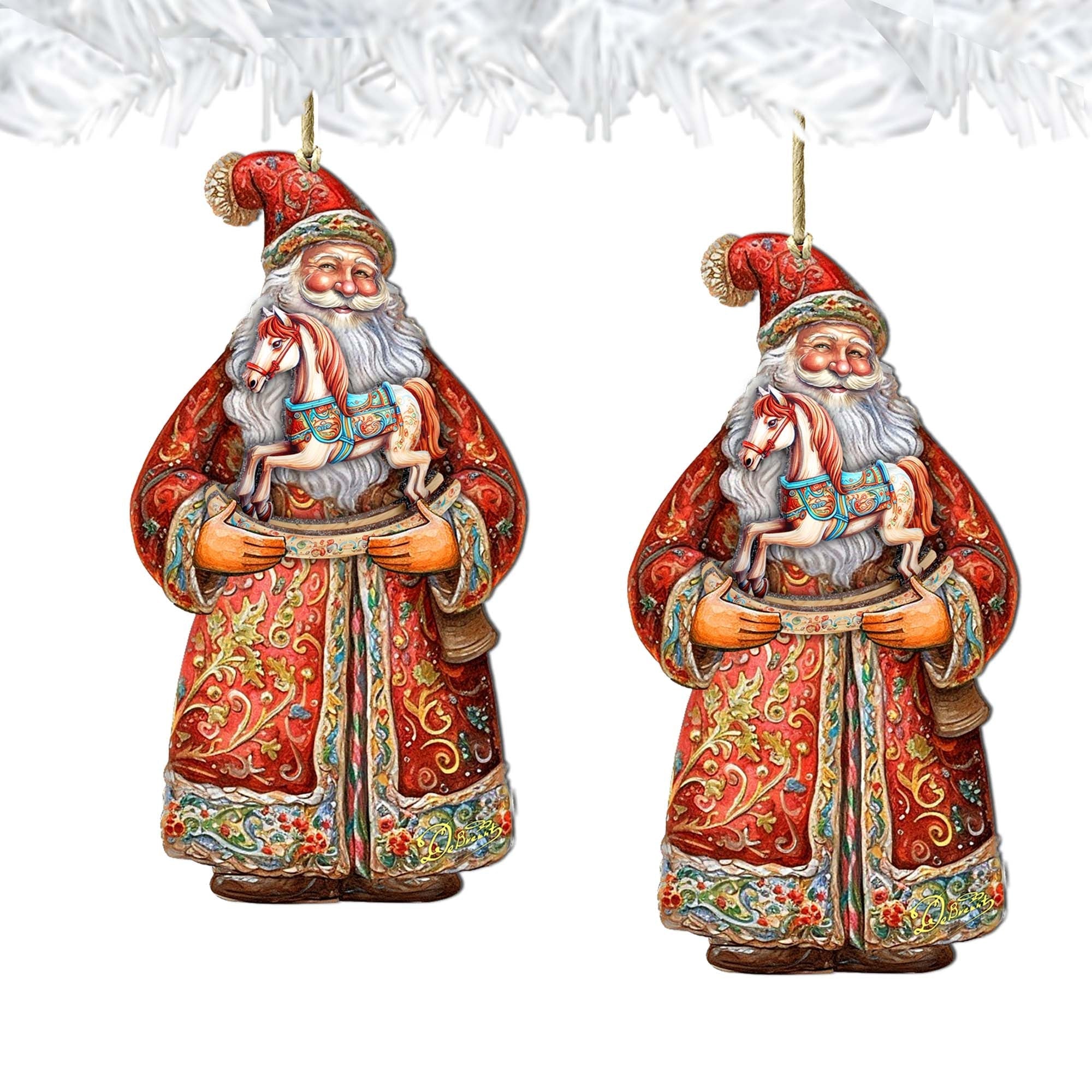 Santa's Nostalgic Rocking Horse Wooden Ornaments by G. Debrekht - Christmas Santa Snowman Decor - 8691414