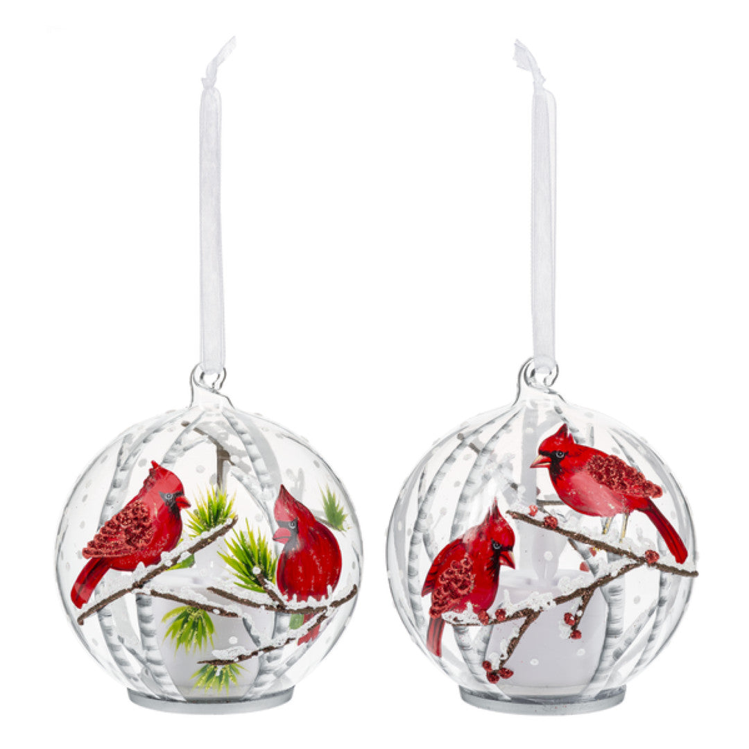 Cardinal Ornament with Flickering Flame LED - Berry Branches