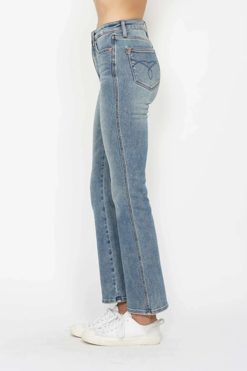 Judy Blue Full Size Tummy Control Back Embroidered Pocket Bootcut Women Jeans Plus Size