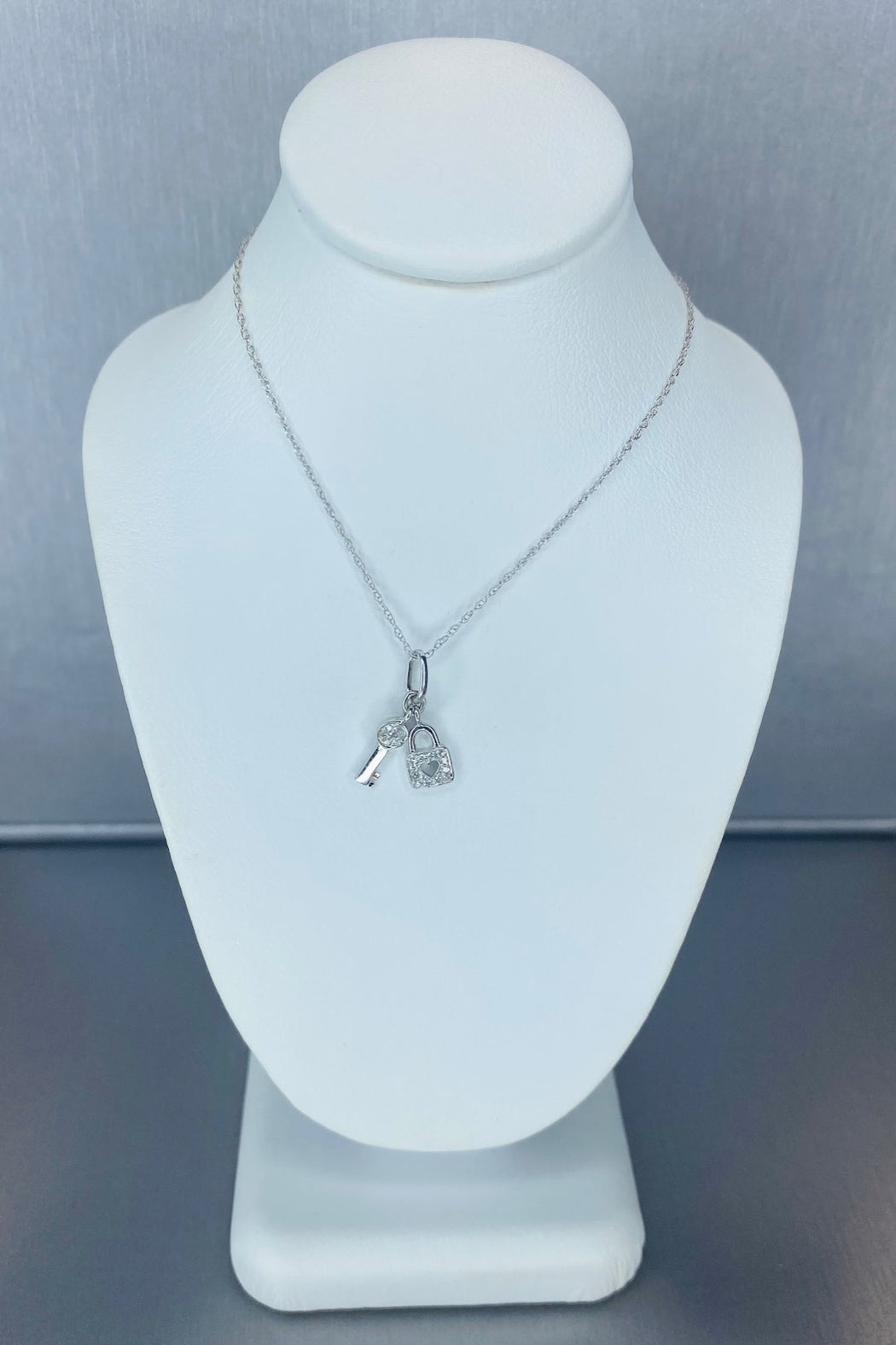14kt White Gold Diamond Lock & Key Necklace