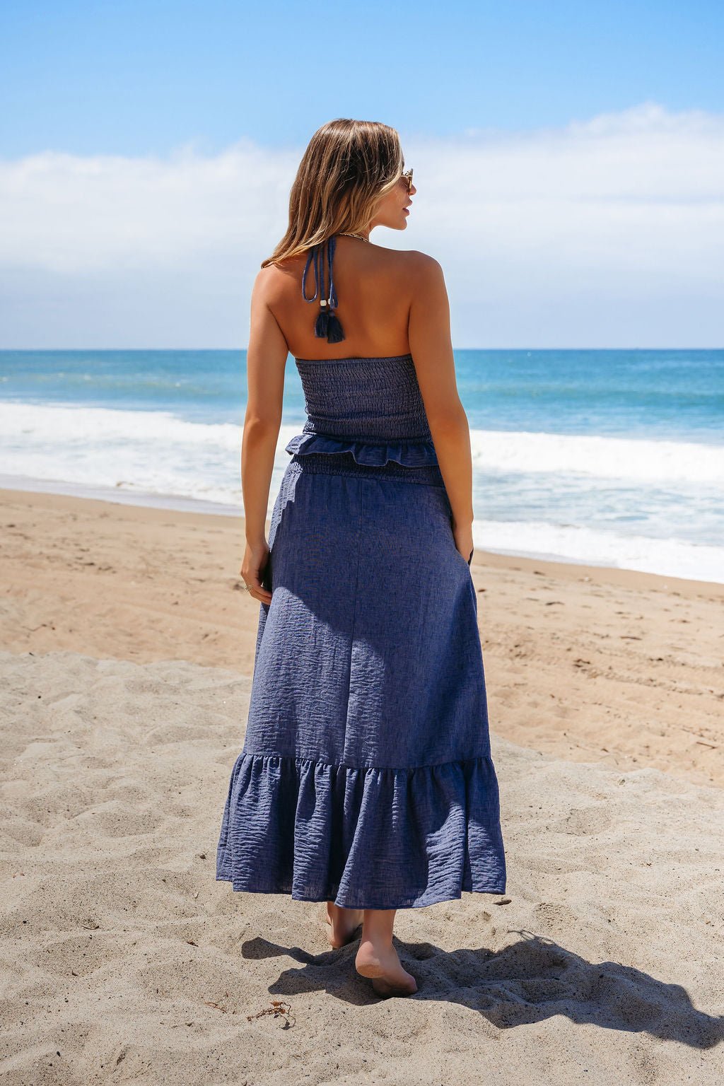 Denim Smocked Ruffle Halter Tank Top - FINAL SALE