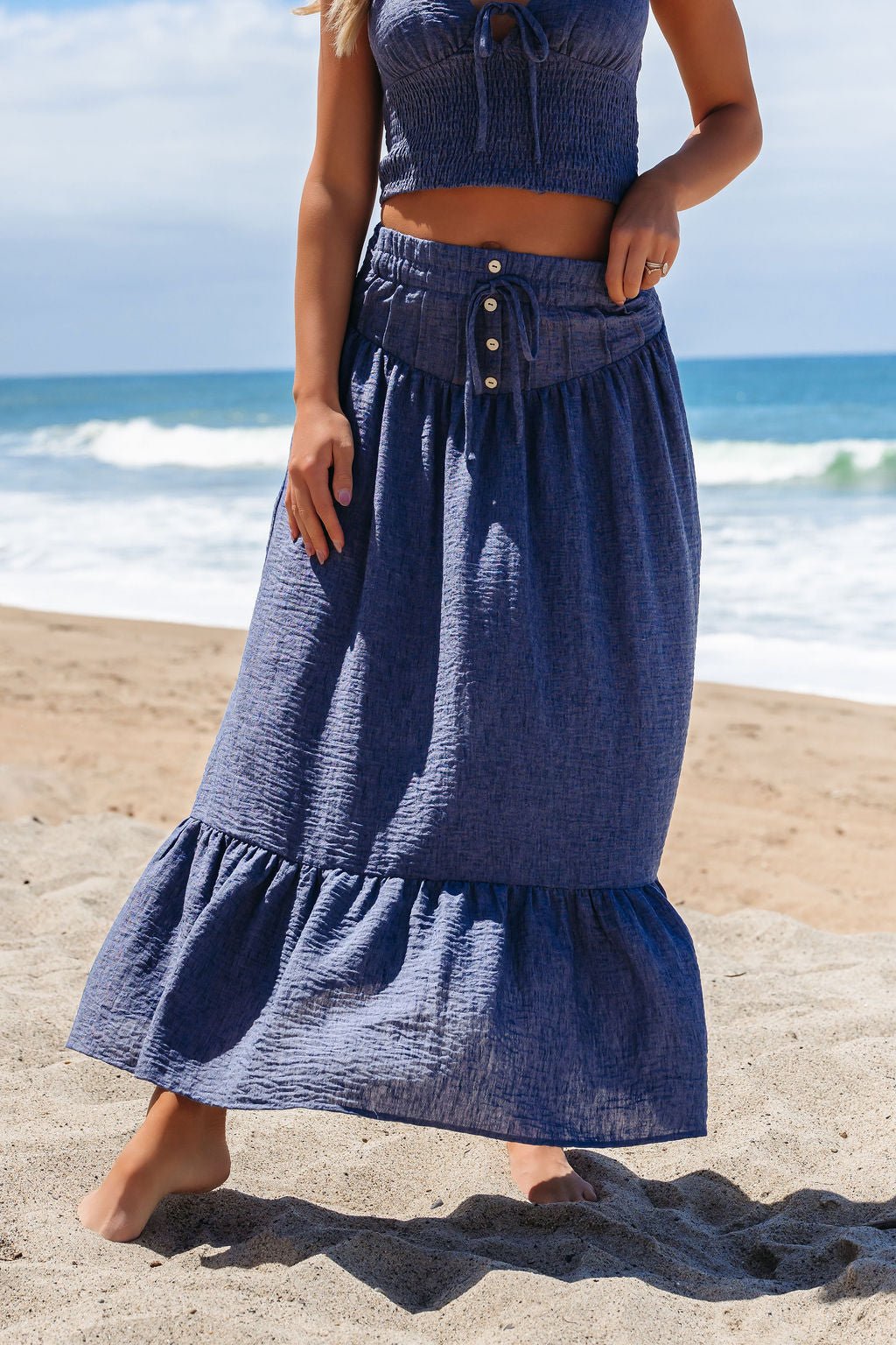 Denim Smocked Ruffle Tiered Maxi Skirt - FINAL SALE