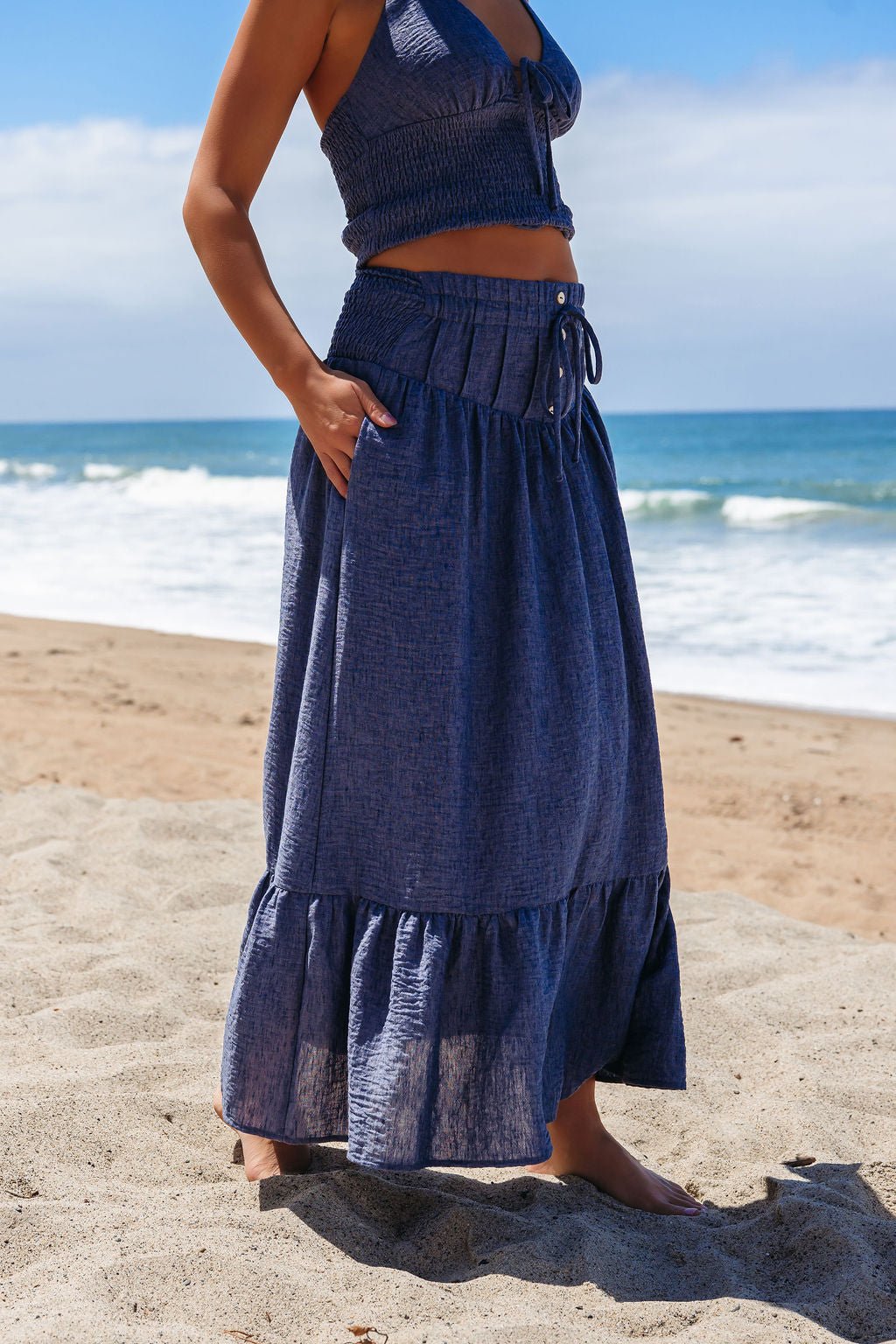 Denim Smocked Ruffle Tiered Maxi Skirt - FINAL SALE