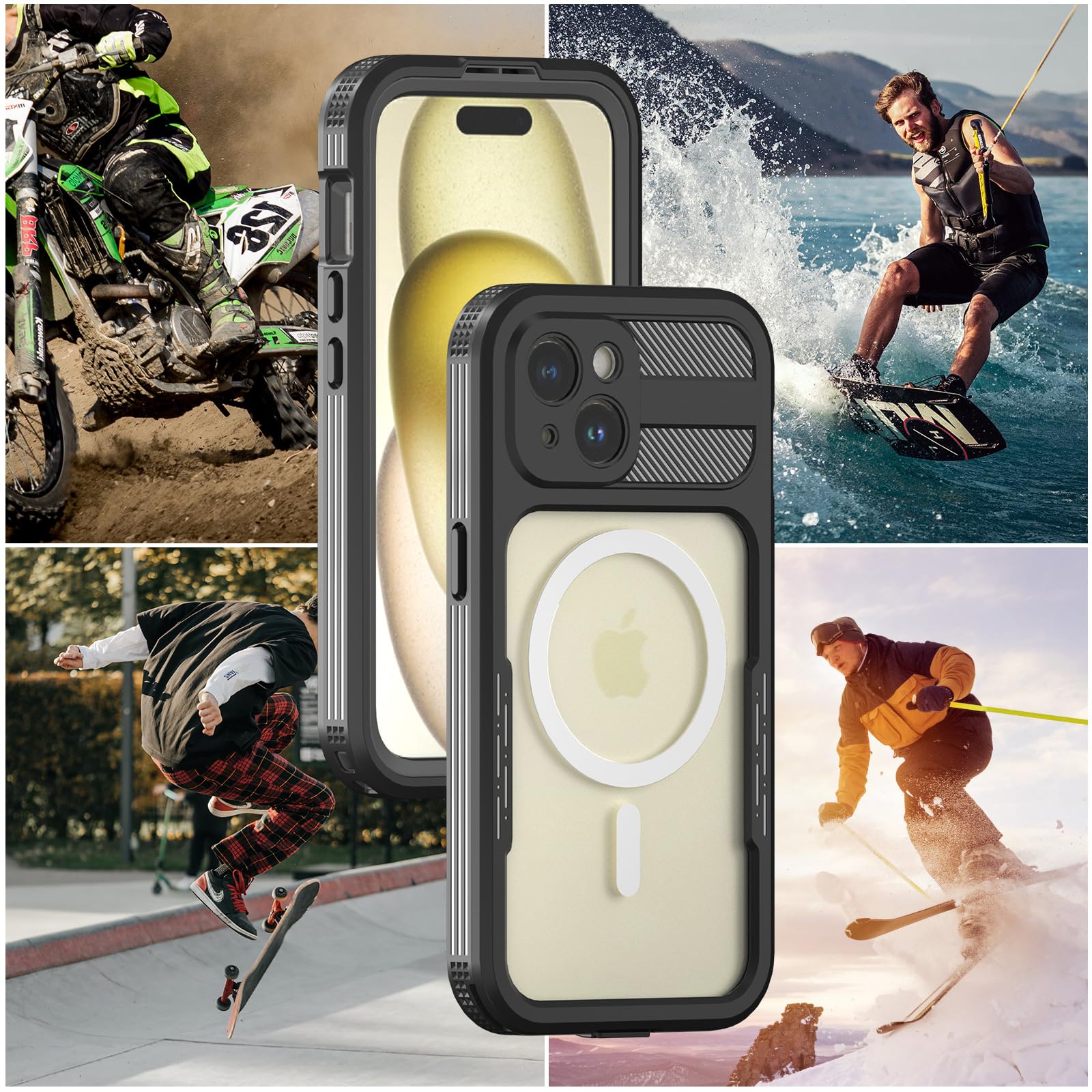 Designed for iPhone 15 Pro Max Metal Waterproof Case with Built-in Screen Protector, Metal Tough Cover Shockproof Dustproof Sturdy Durable Protective Case for iPhone 15 Pro Max