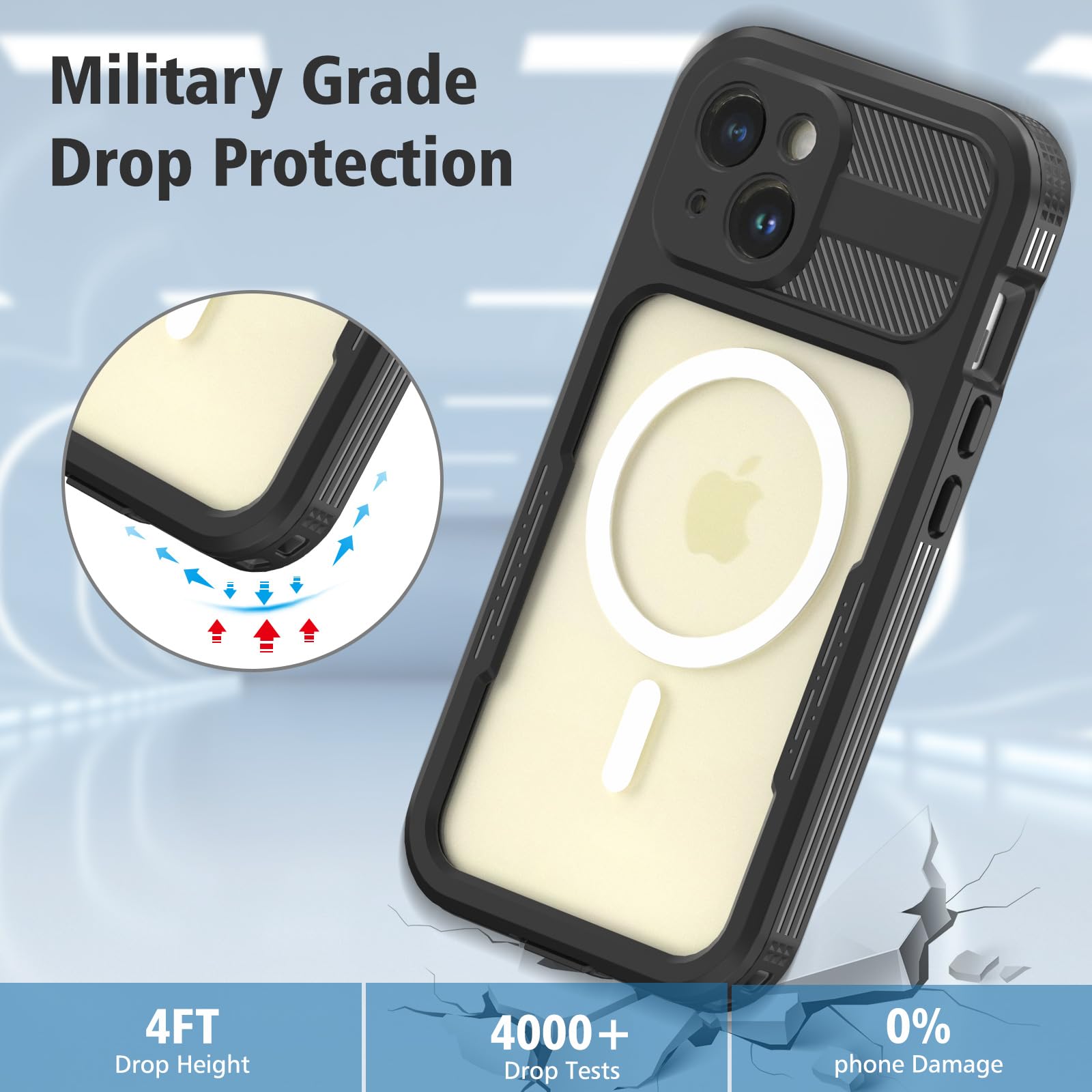 Designed for iPhone 15 Pro Max Metal Waterproof Case with Built-in Screen Protector, Metal Tough Cover Shockproof Dustproof Sturdy Durable Protective Case for iPhone 15 Pro Max