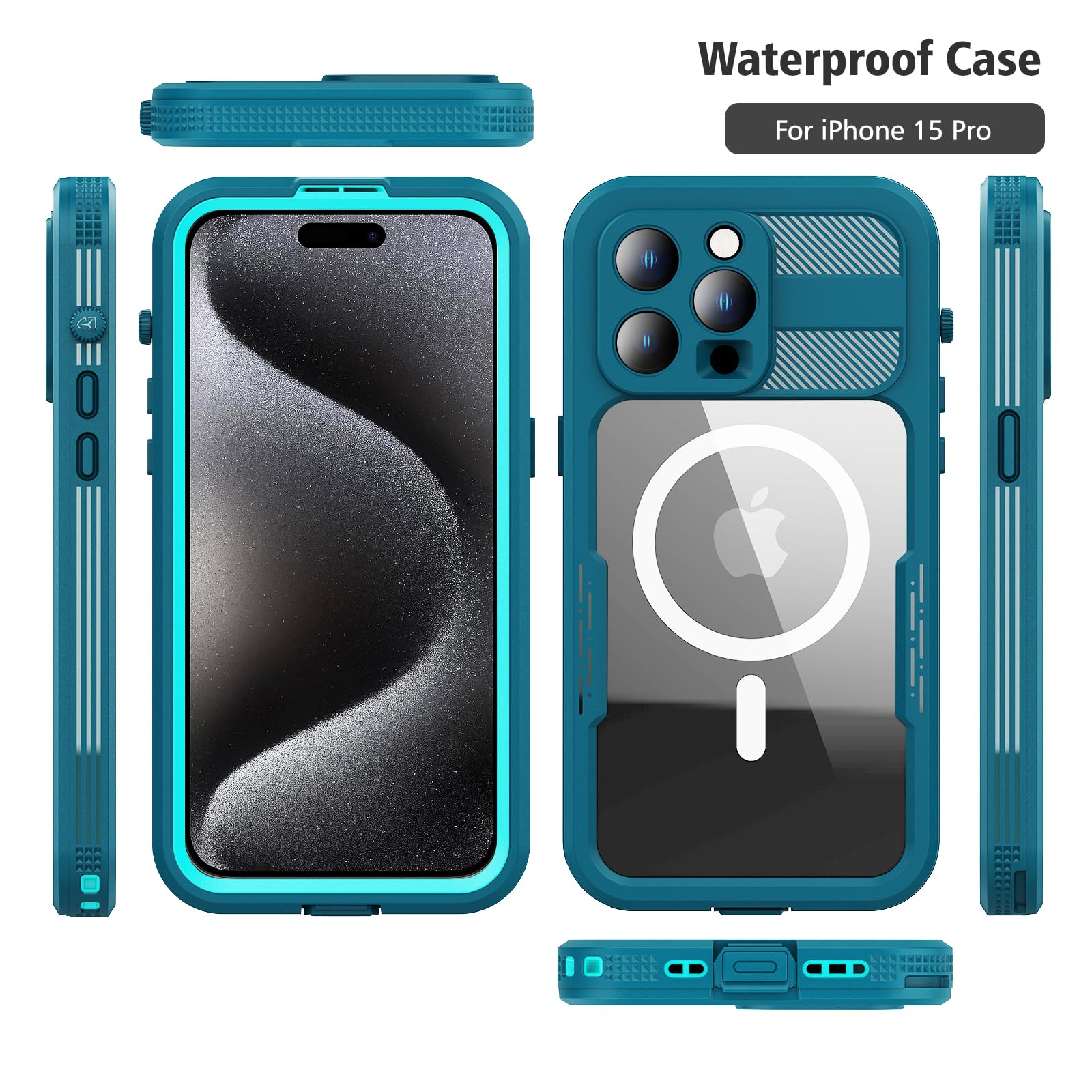 Designed for iPhone 15 Pro Max Metal Waterproof Case with Built-in Screen Protector, Metal Tough Cover Shockproof Dustproof Sturdy Durable Protective Case for iPhone 15 Pro Max