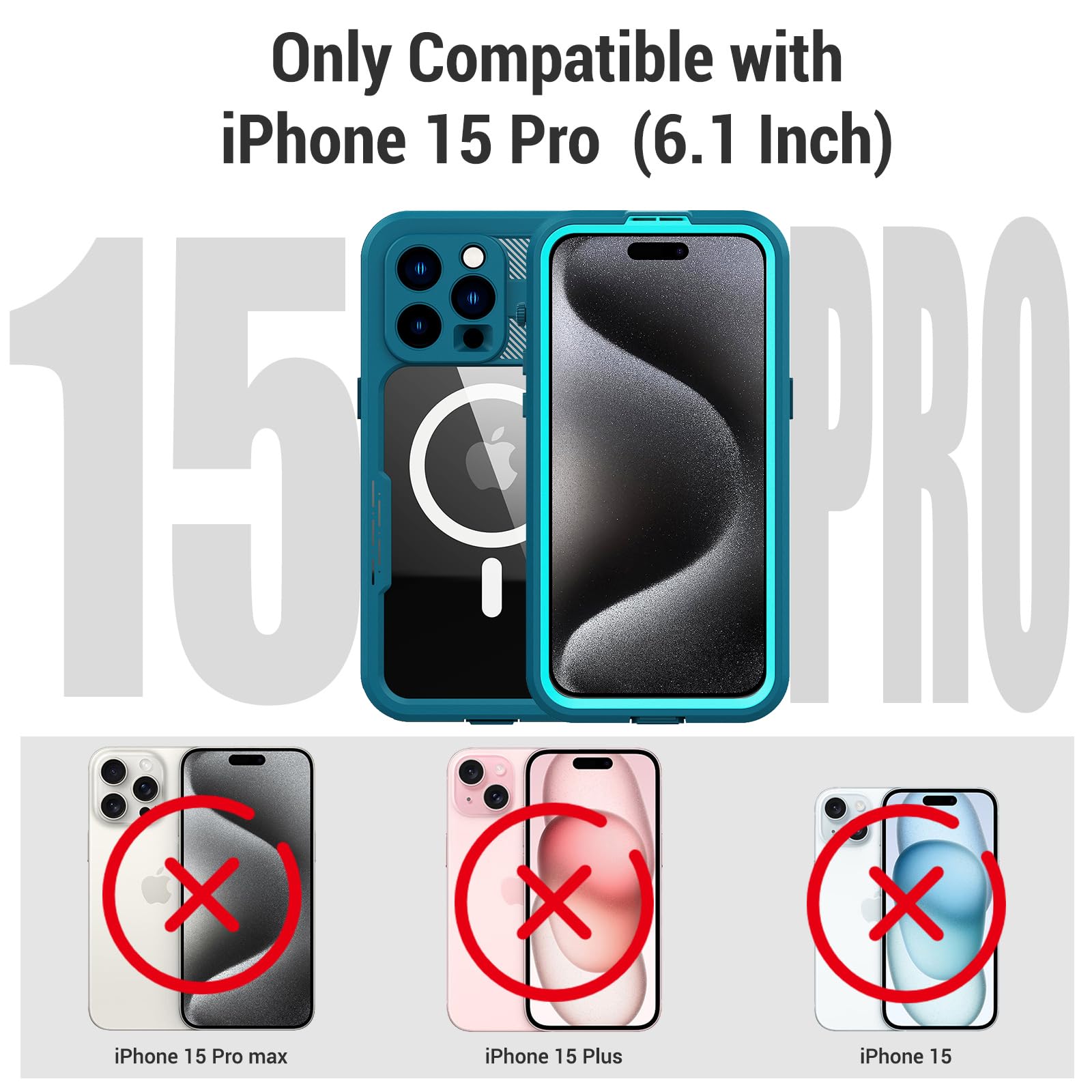 Designed for iPhone 15 Pro Max Metal Waterproof Case with Built-in Screen Protector, Metal Tough Cover Shockproof Dustproof Sturdy Durable Protective Case for iPhone 15 Pro Max