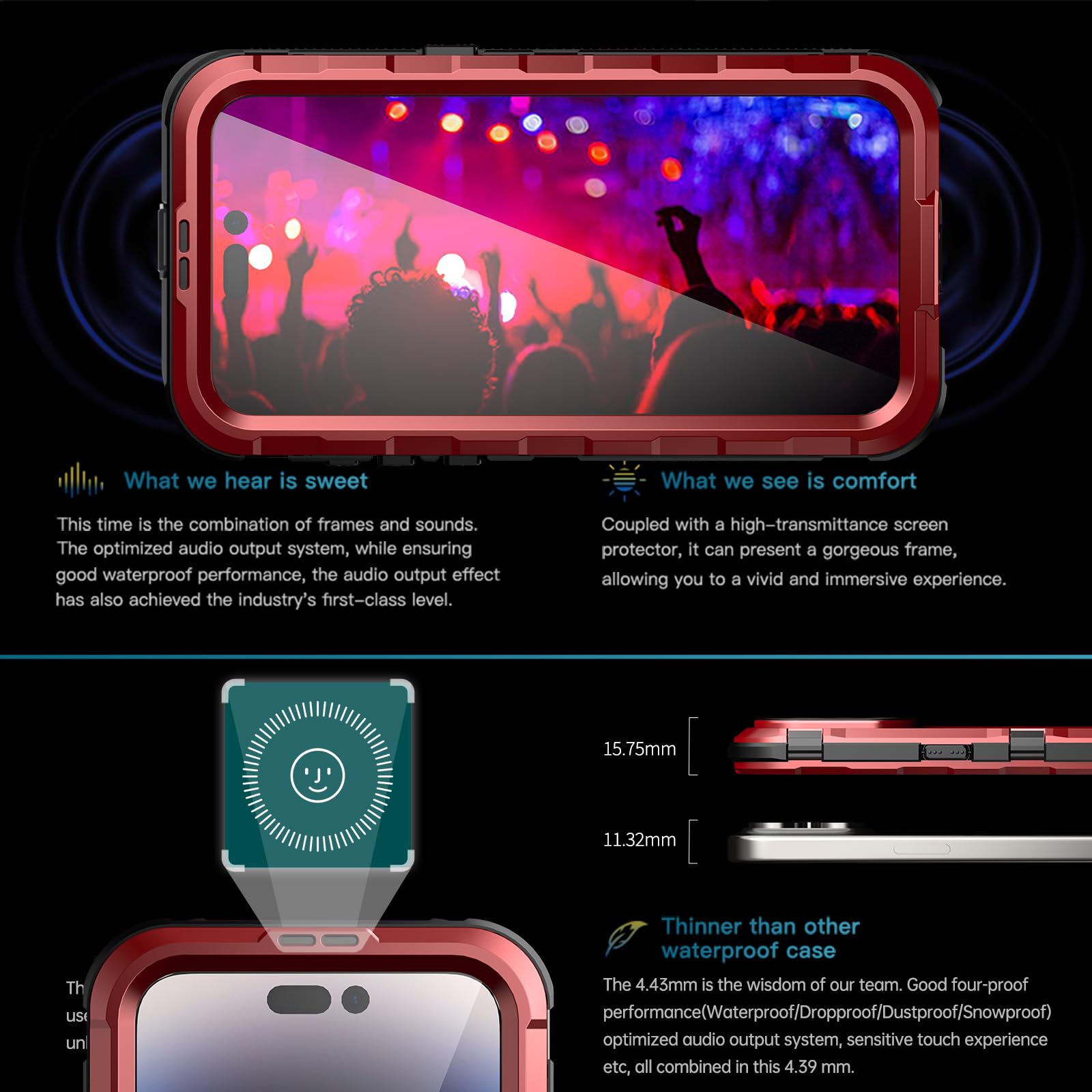 Designed for iPhone 15 Pro Max Metal Waterproof Case with Built-in Screen Protector, Metal Tough Cover Shockproof Dustproof Sturdy Durable Protective Case for iPhone 15 Pro Max