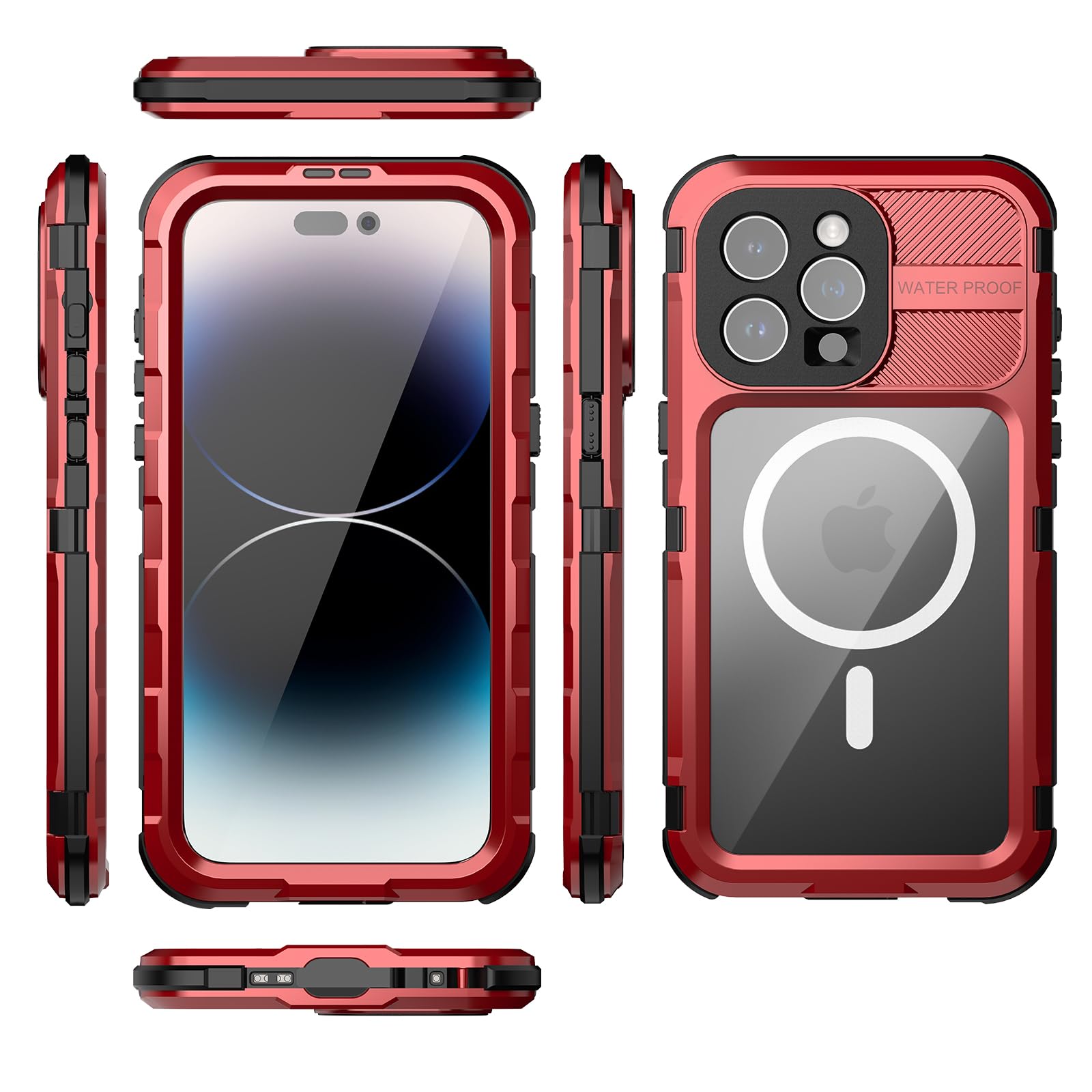 Designed for iPhone 15 Pro Max Metal Waterproof Case with Built-in Screen Protector, Metal Tough Cover Shockproof Dustproof Sturdy Durable Protective Case for iPhone 15 Pro Max
