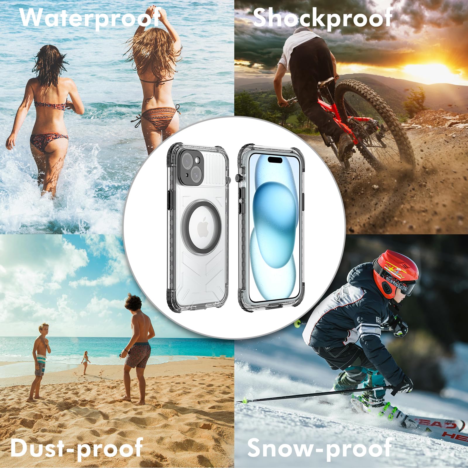 Designed for iPhone 15 Pro Max Metal Waterproof Case with Built-in Screen Protector, Metal Tough Cover Shockproof Dustproof Sturdy Durable Protective Case for iPhone 15 Pro Max
