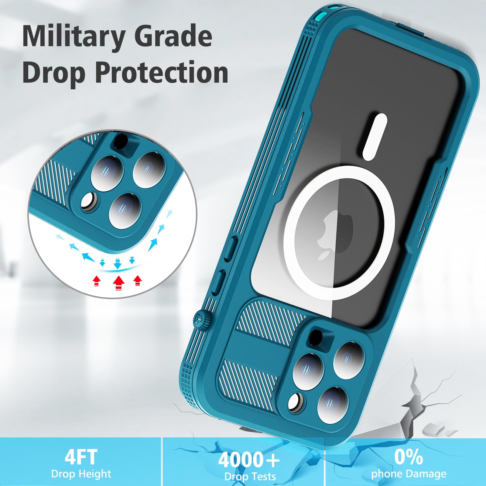 Designed for iPhone 15 Pro Max Metal Waterproof Case with Built-in Screen Protector, Metal Tough Cover Shockproof Dustproof Sturdy Durable Protective Case for iPhone 15 Pro Max