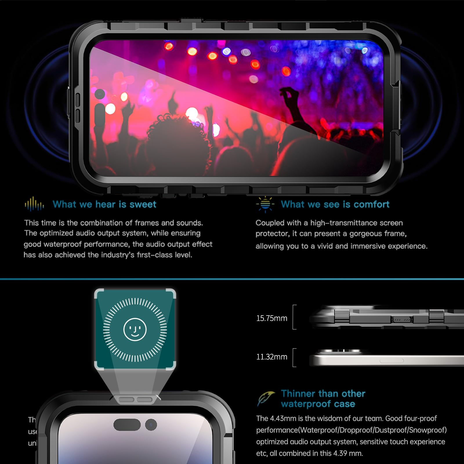 Designed for iPhone 15 Pro Max Metal Waterproof Case with Built-in Screen Protector, Metal Tough Cover Shockproof Dustproof Sturdy Durable Protective Case for iPhone 15 Pro Max