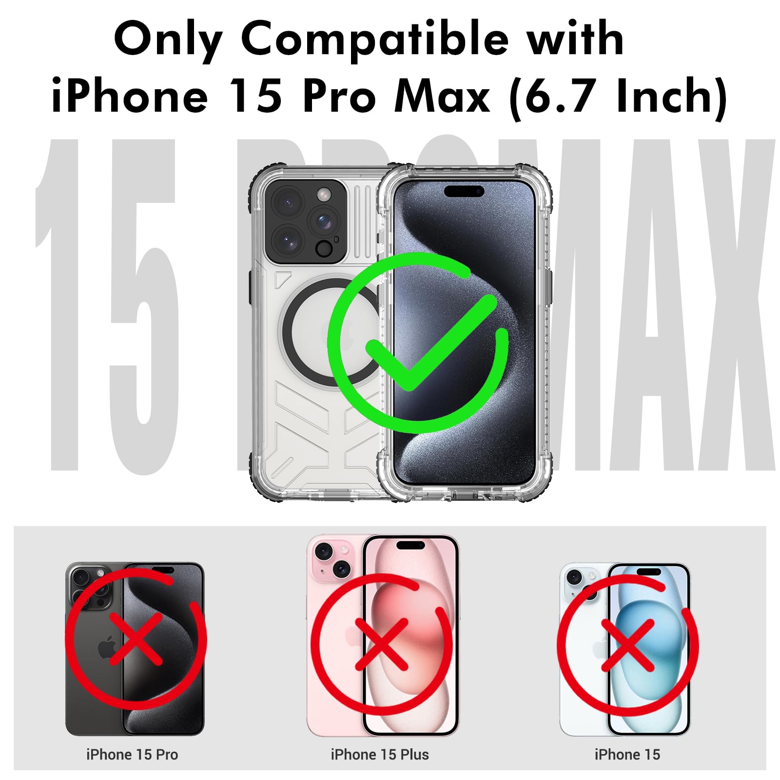 Designed for iPhone 15 Pro Max Metal Waterproof Case with Built-in Screen Protector, Metal Tough Cover Shockproof Dustproof Sturdy Durable Protective Case for iPhone 15 Pro Max