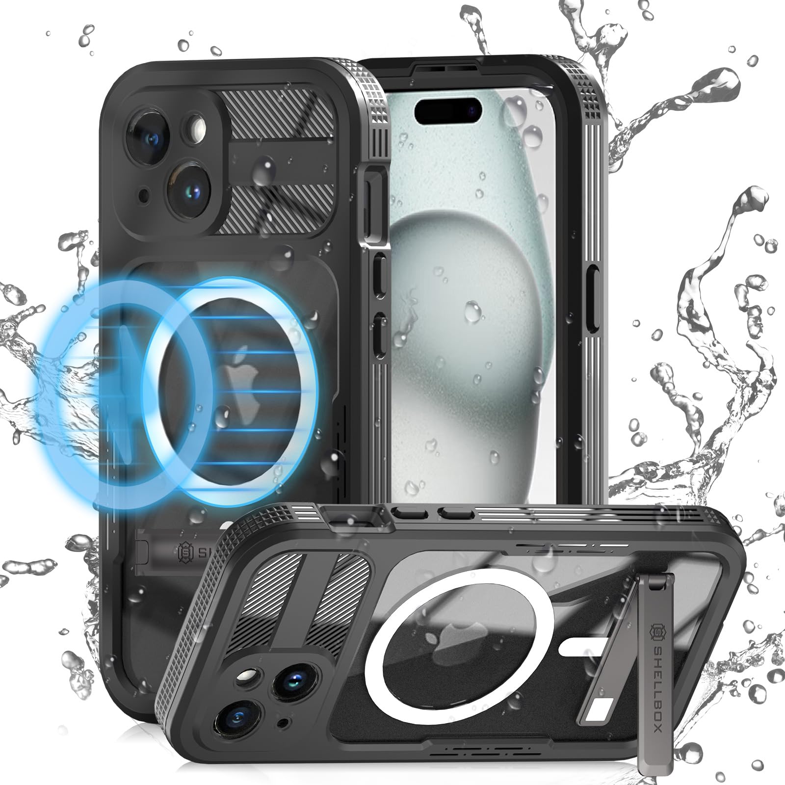 Designed for iPhone 15 Pro Max Metal Waterproof Case with Built-in Screen Protector, Metal Tough Cover Shockproof Dustproof Sturdy Durable Protective Case for iPhone 15 Pro Max