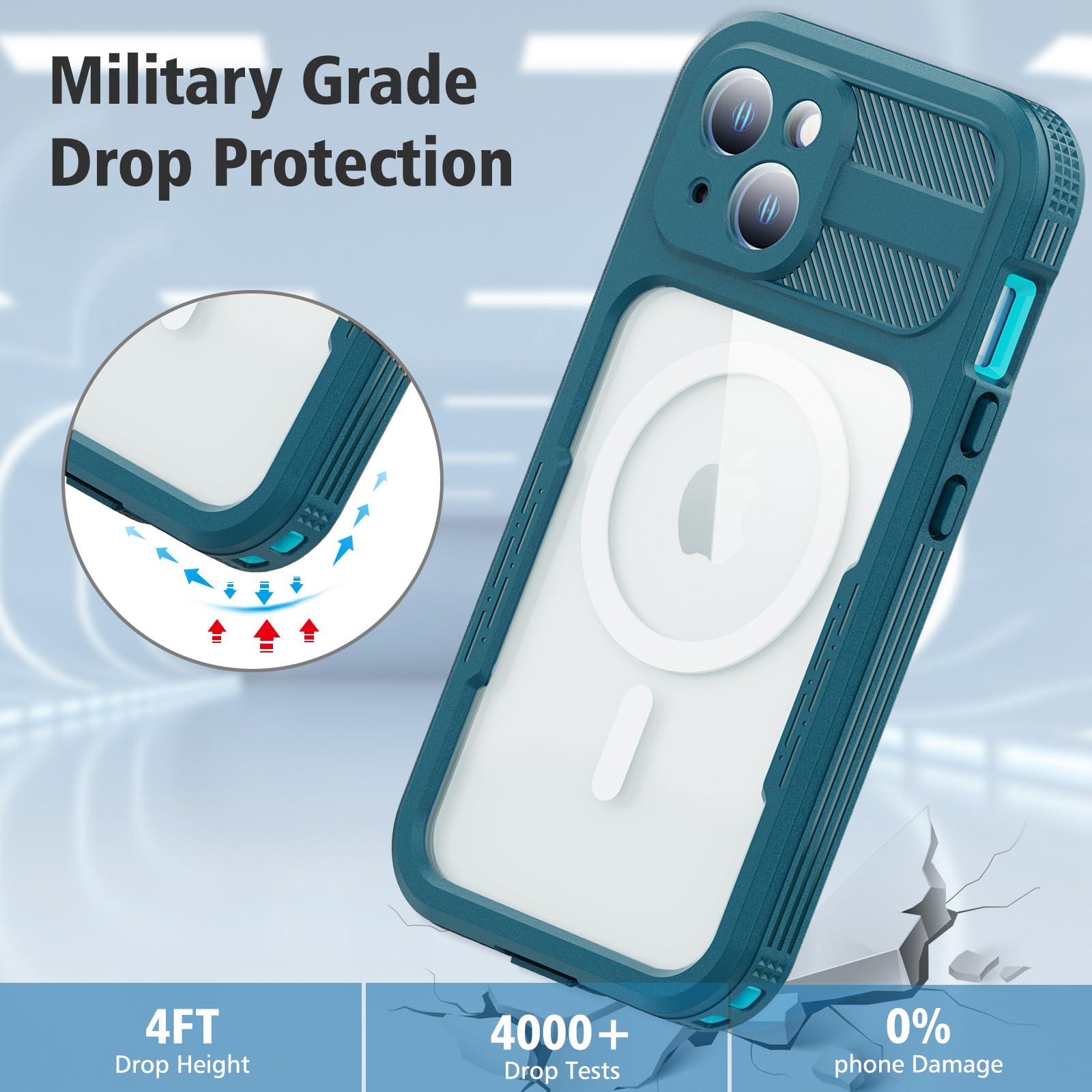 Designed for iPhone 15 Pro Max Metal Waterproof Case with Built-in Screen Protector, Metal Tough Cover Shockproof Dustproof Sturdy Durable Protective Case for iPhone 15 Pro Max