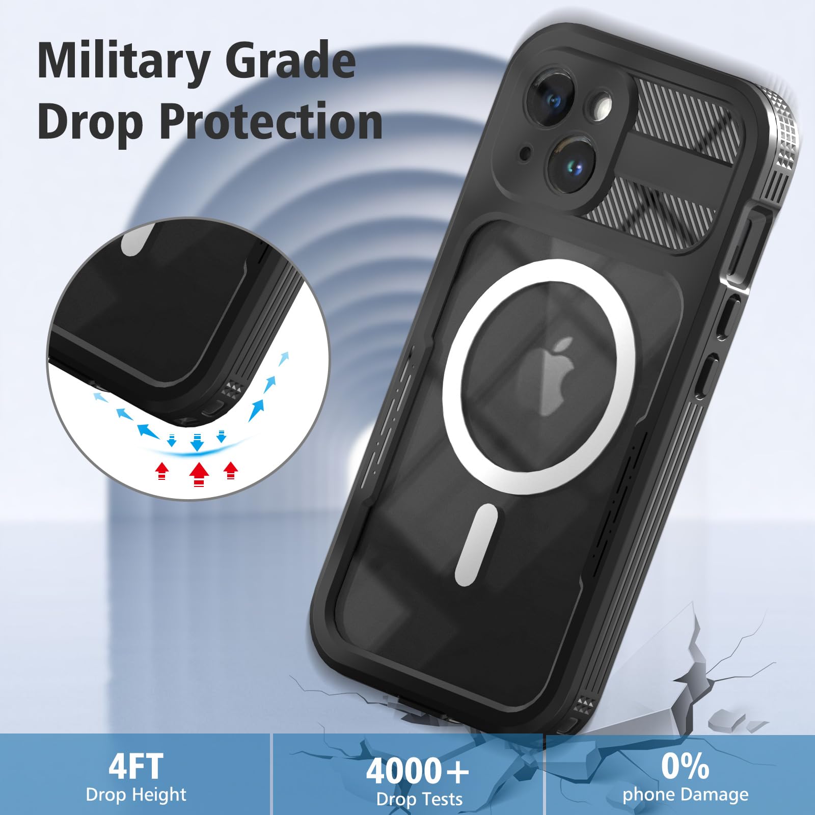 Designed for iPhone 15 Pro Max Metal Waterproof Case with Built-in Screen Protector, Metal Tough Cover Shockproof Dustproof Sturdy Durable Protective Case for iPhone 15 Pro Max