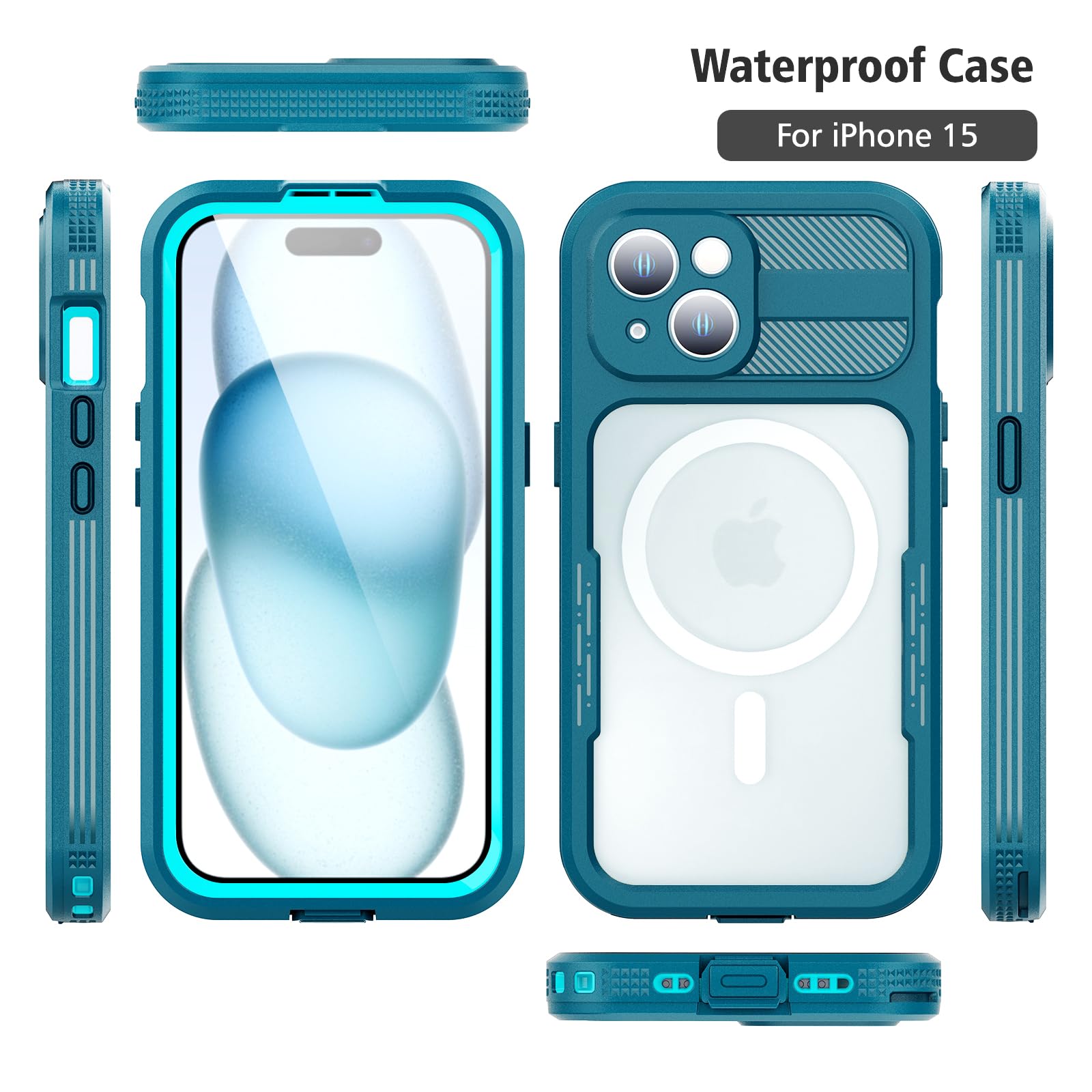 Designed for iPhone 15 Pro Max Metal Waterproof Case with Built-in Screen Protector, Metal Tough Cover Shockproof Dustproof Sturdy Durable Protective Case for iPhone 15 Pro Max