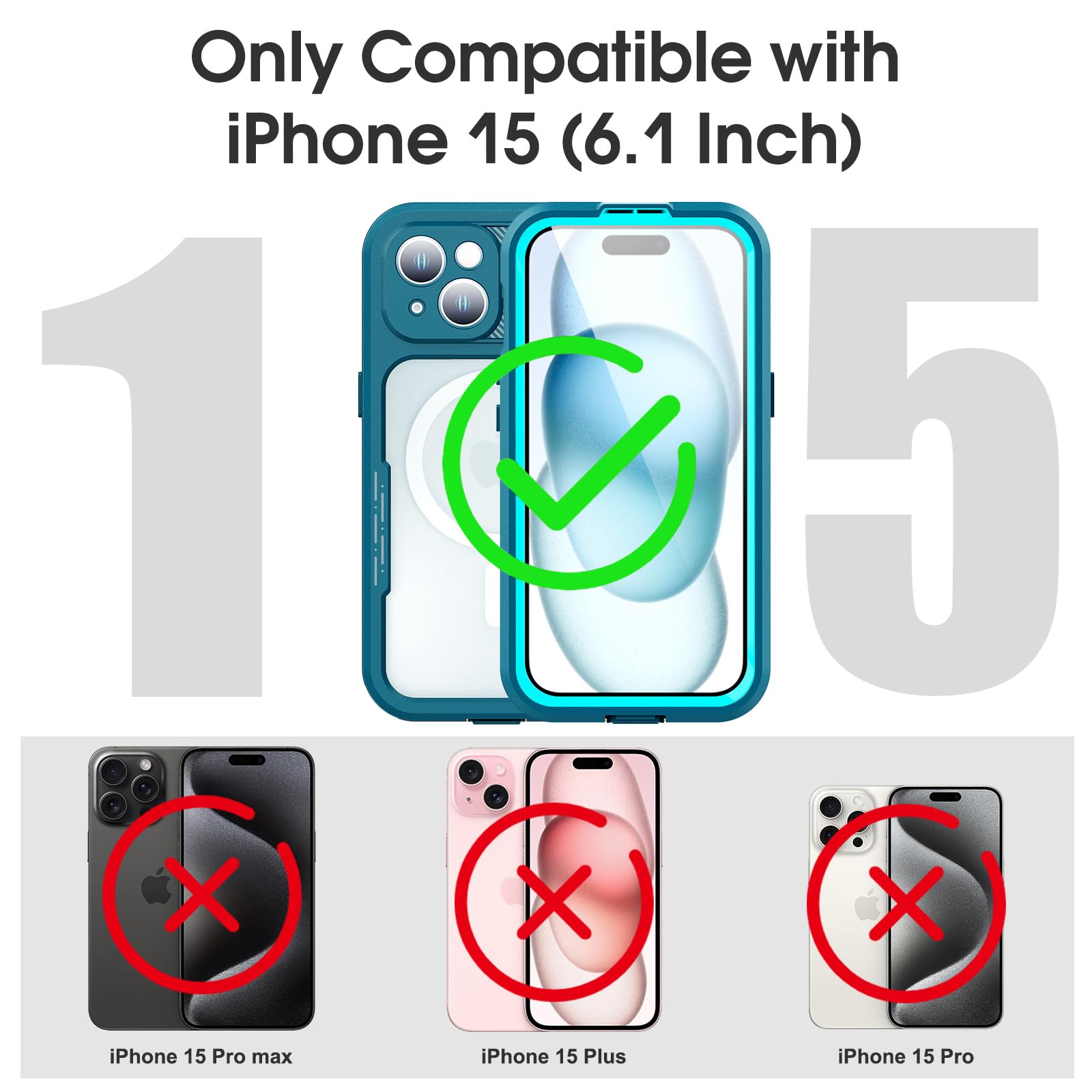 Designed for iPhone 15 Pro Max Metal Waterproof Case with Built-in Screen Protector, Metal Tough Cover Shockproof Dustproof Sturdy Durable Protective Case for iPhone 15 Pro Max