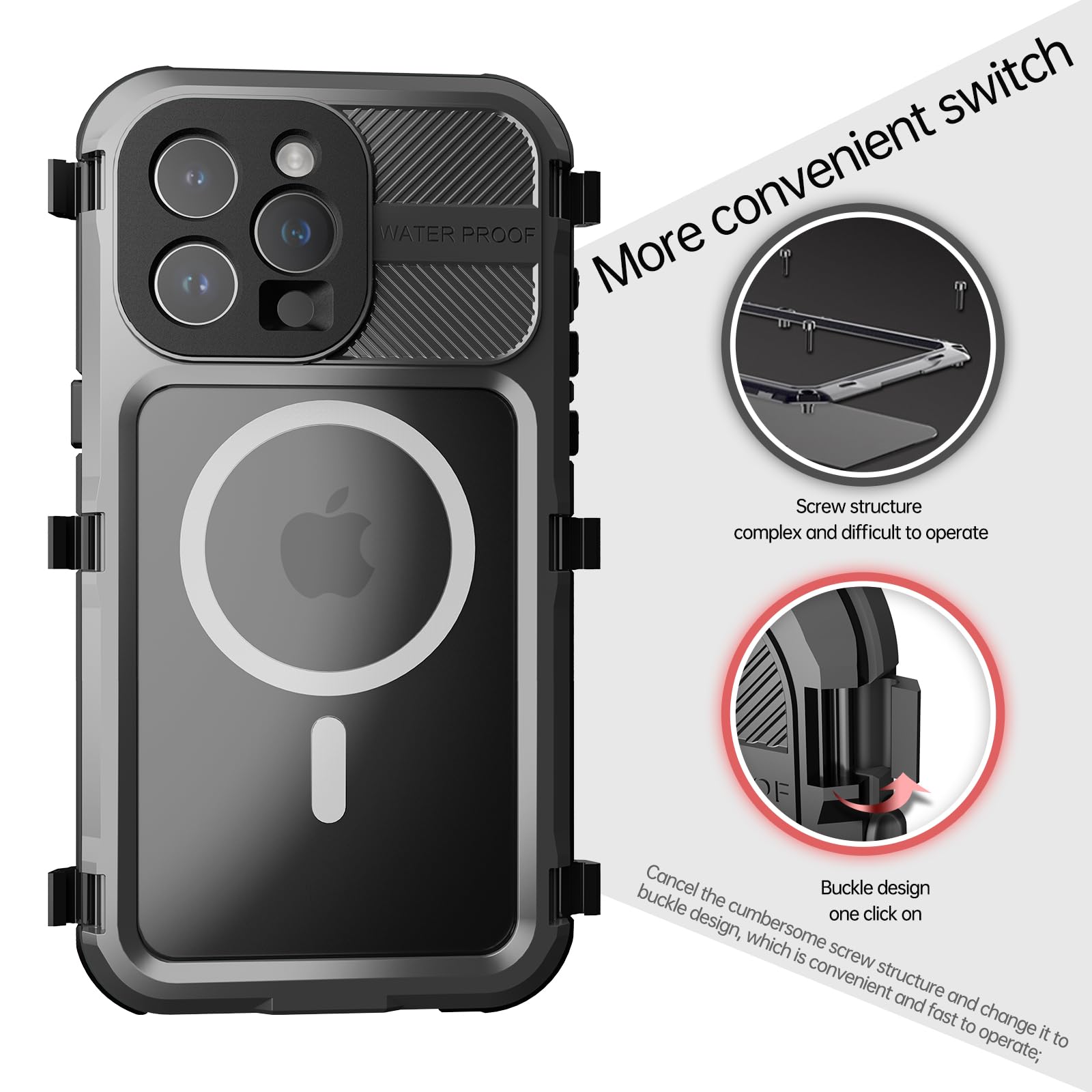 Designed for iPhone 15 Pro Max Metal Waterproof Case with Built-in Screen Protector, Metal Tough Cover Shockproof Dustproof Sturdy Durable Protective Case for iPhone 15 Pro Max