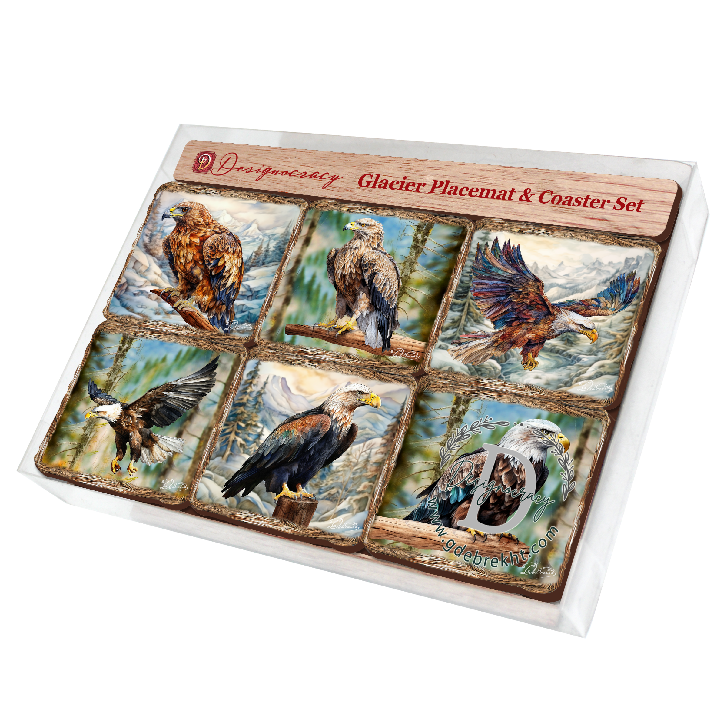 Eagles Wooden Cork Placemat and Coasters Gift Set of 7 by Nature Wonders Nature Wildlife Decor - 85406C-S7