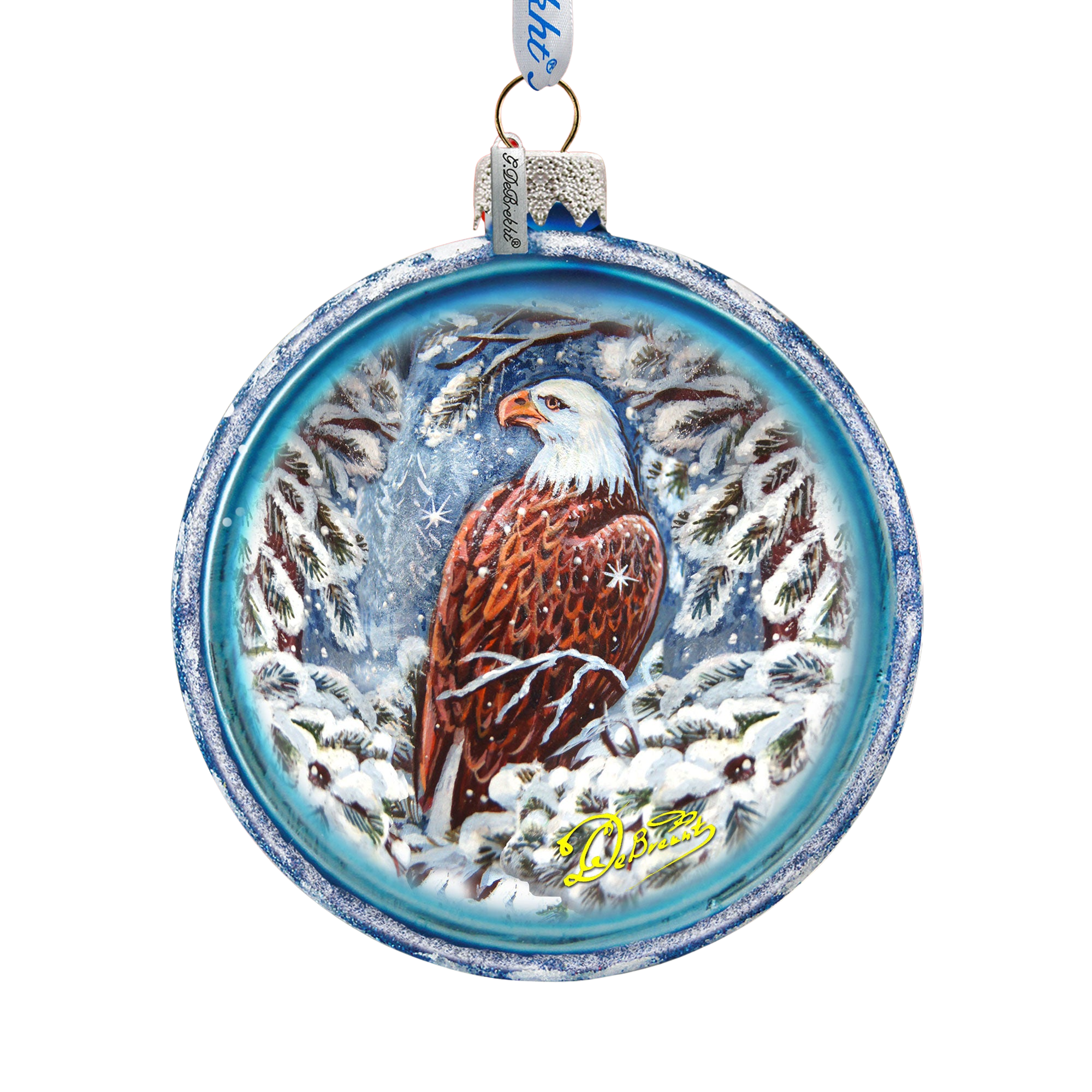 Eagle Cut Ball Glass Ornament by G. DeBrekht - Wildlife Holiday Decor - 764-121