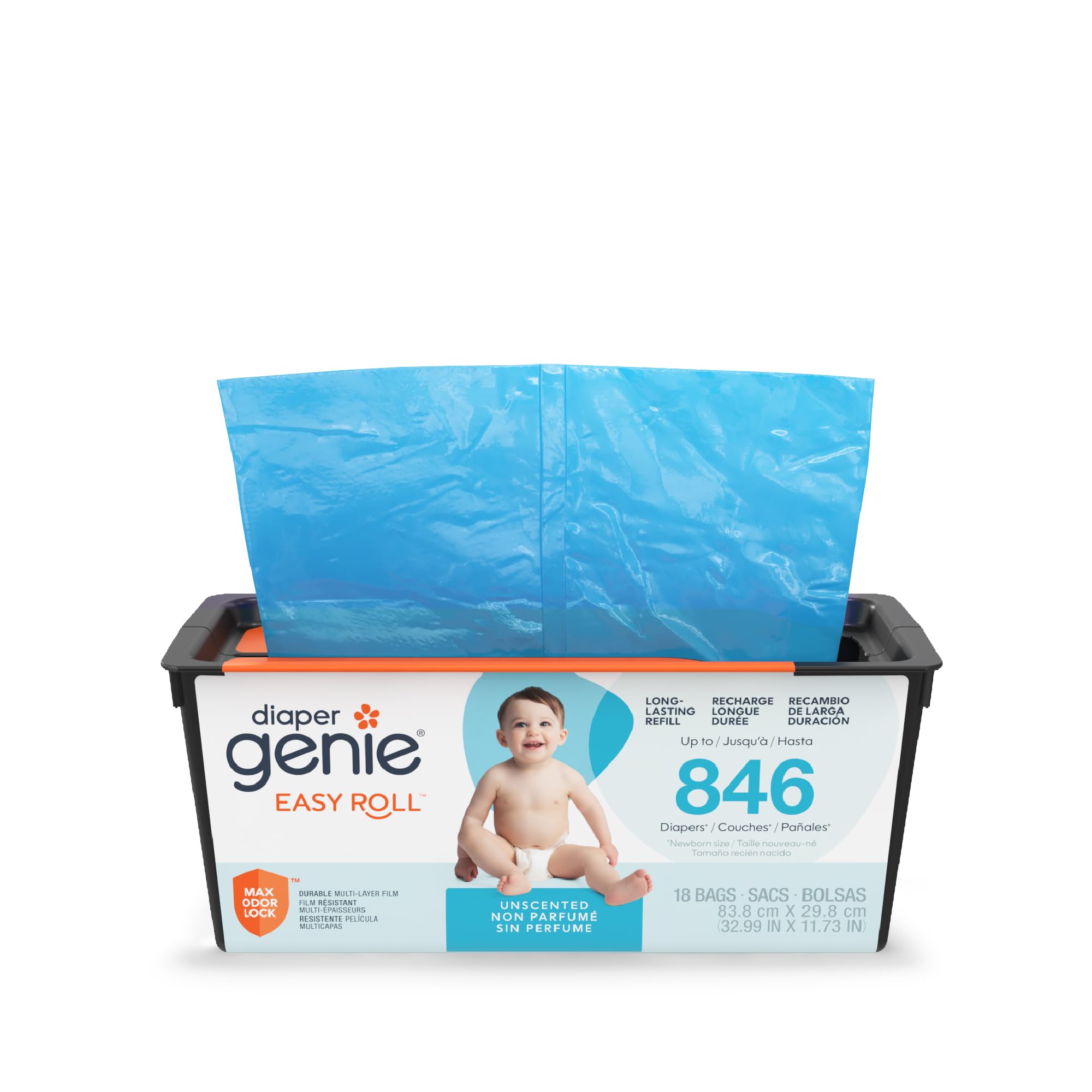 Diaper Genie Easy Roll Refill | 30 Bags Per Refill | Holds Up to 1410 Newborn Diapers | Odor Control | Diaper Pail Refill Bags | Fits Diaper Genie Signature & Platinum Pails