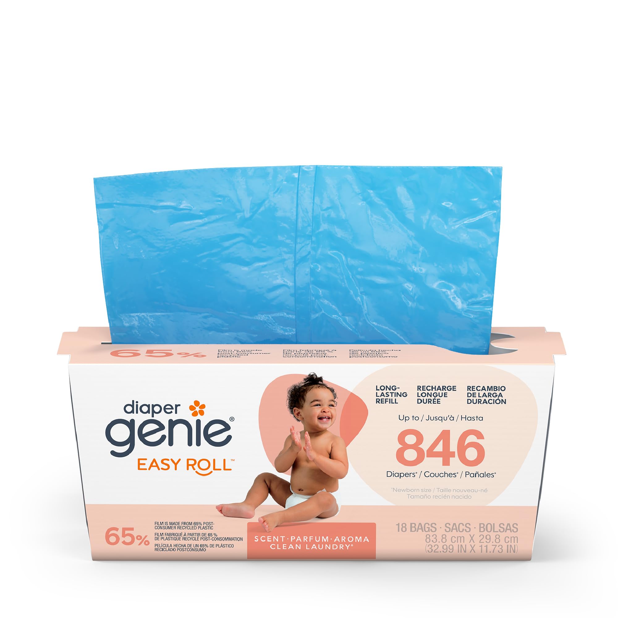 Diaper Genie Easy Roll Refill | 30 Bags Per Refill | Holds Up to 1410 Newborn Diapers | Odor Control | Diaper Pail Refill Bags | Fits Diaper Genie Signature & Platinum Pails