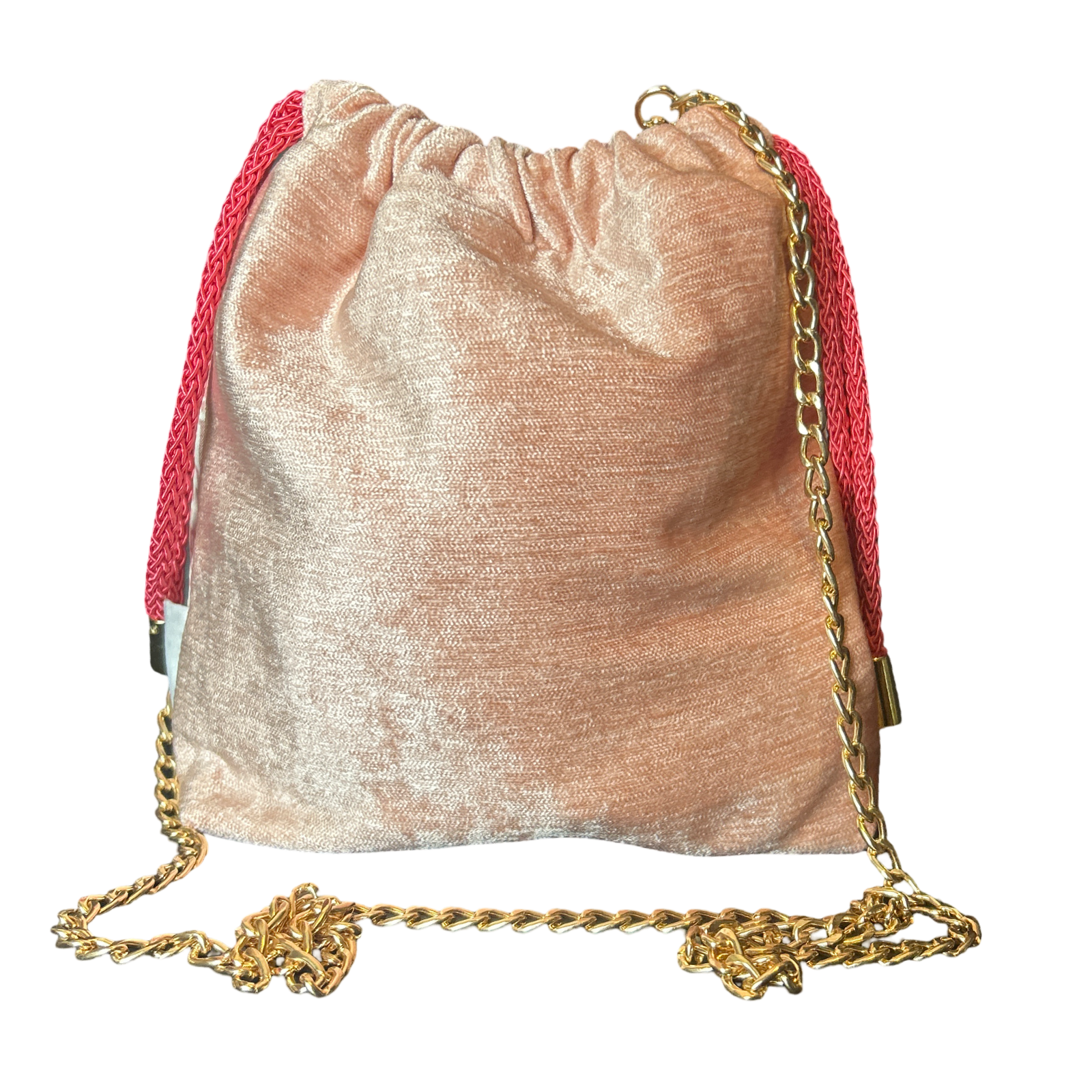 Trotter Pink Vintage Silk Scarf Drawstring Crossbody Bag
