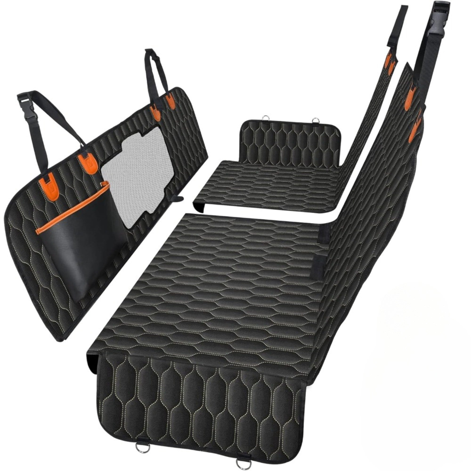 Dog Car Seat Cover for Back Seat, Back Seat Cover for Dogs, Scratchproof Car Hammock for Dogs with Mesh Window,Dog Seat Belt,Washable Pet Seat Cover for SUV/Cars/Trucks - Black