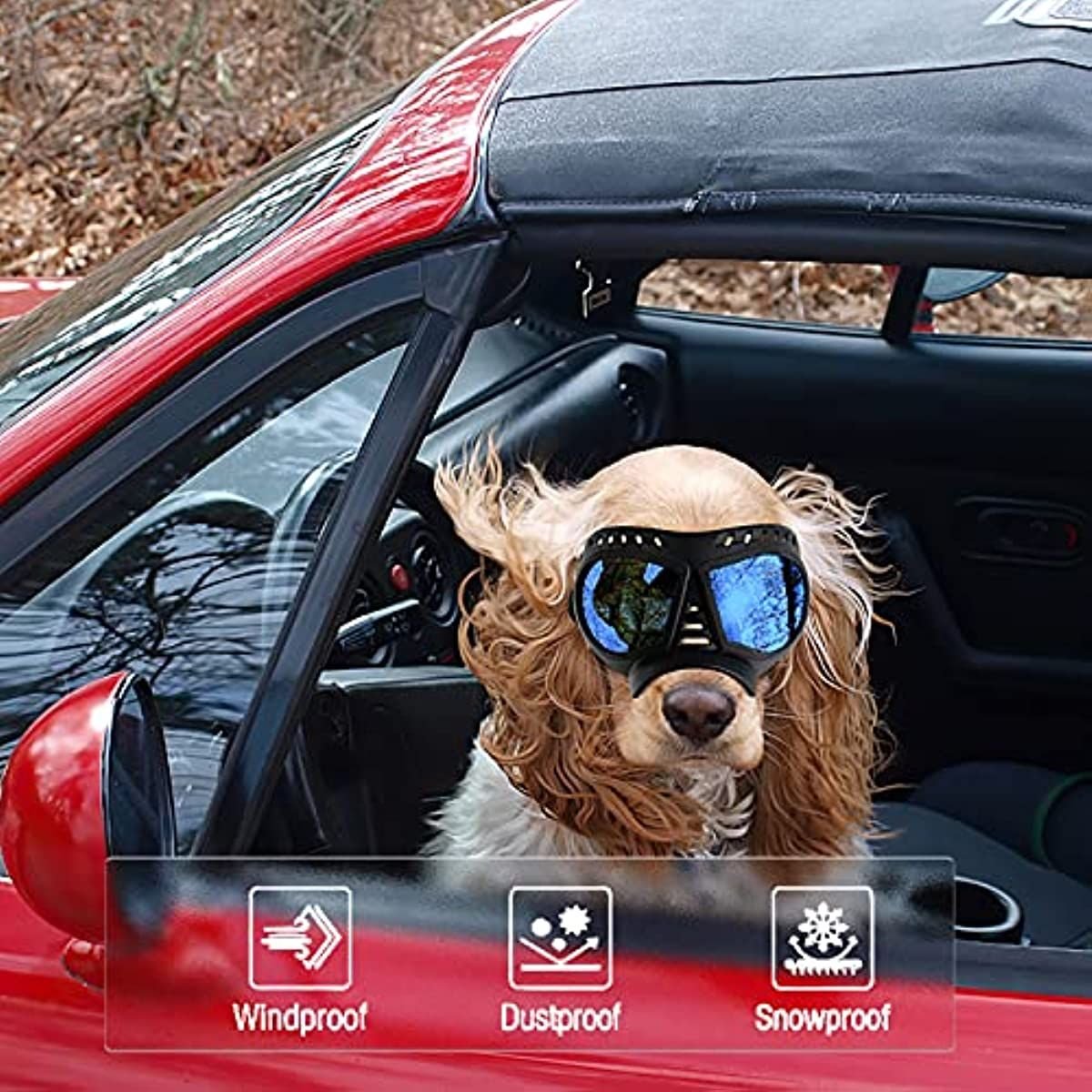 Dog Glasses for Small Breed Dog Goggles Dog UV Sunglasses Windproof Snowproof for Long Snout Dogs Mask with Soft Frame Adjustable Straps Black for Small/Medium Dogs Puppy