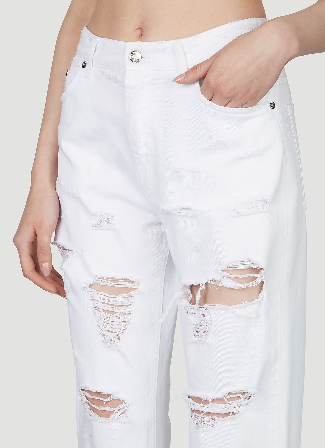 Dolce & Gabbana Women Logo Plaque Distressed Jeans