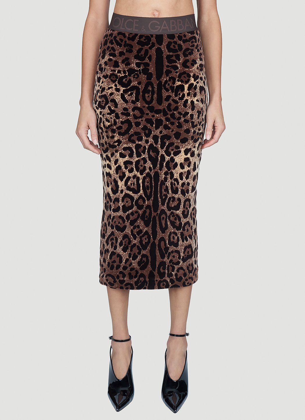 Dolce & Gabbana Women Leopard Print Midi Skirt