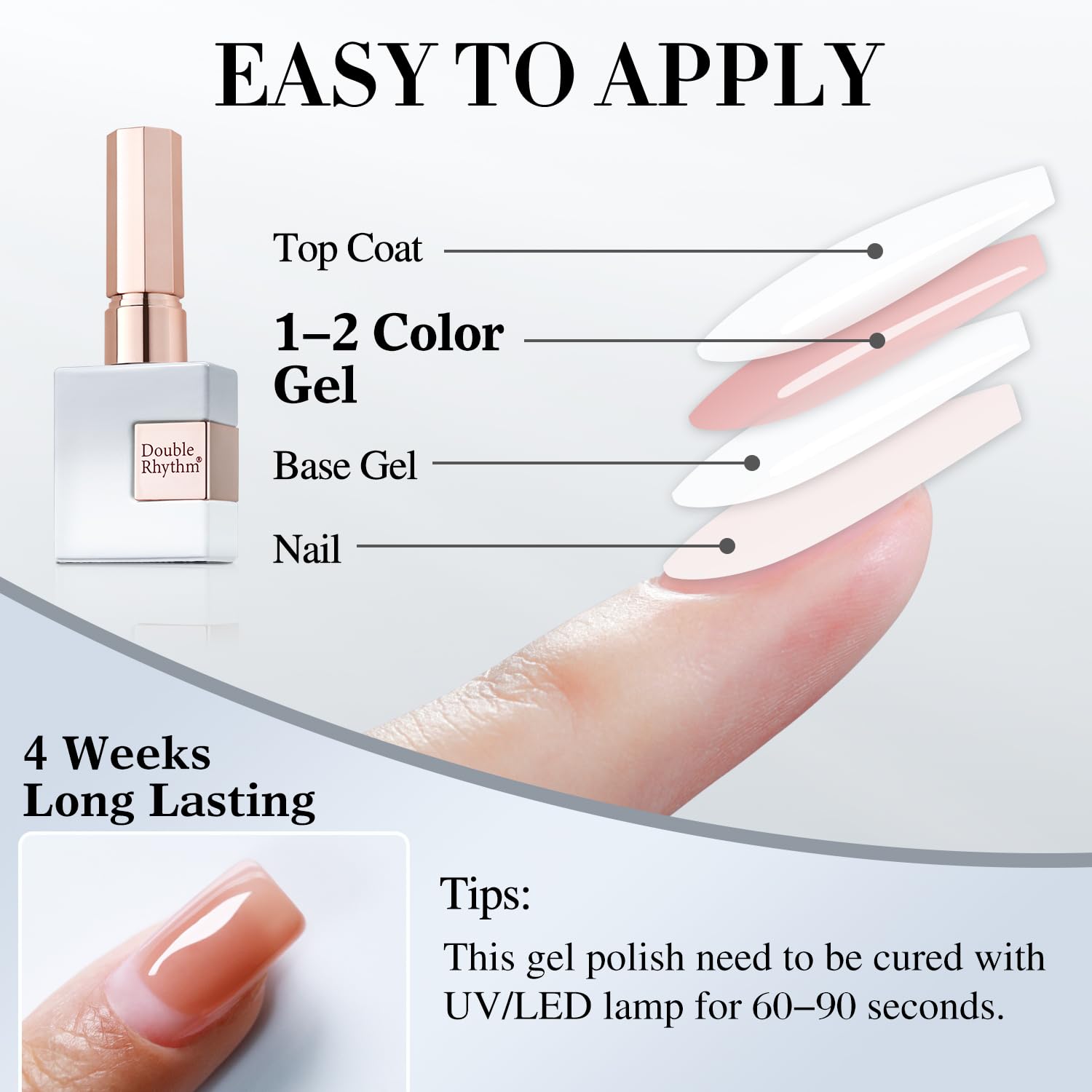 Double Rhythm 15ML Gel Nail Polish Pure Sheer Same Color Same Bottle Soak Off Gel Polish Art Manicure Salon DIY at Home for Women (Milky White-A1075)