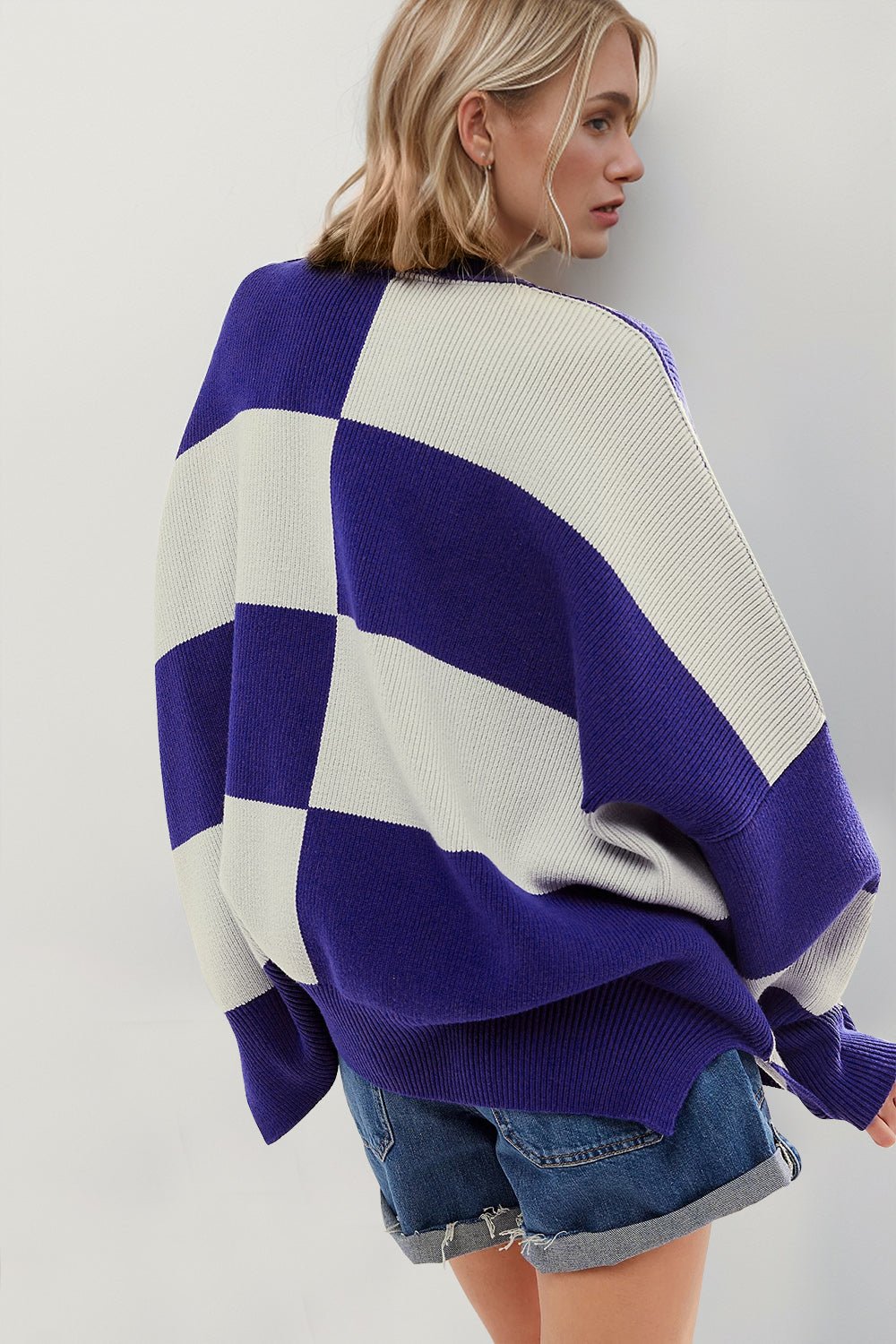 Double Take For Women Slit Color Block Mock Neck Batwing Sleeve Sweater from S to XL