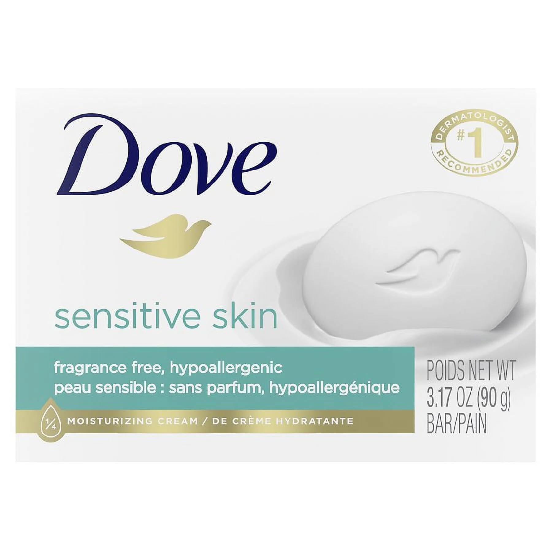 Dove Beauty Bar Soap Sensitive, 8 Bars for Sensitive Skin, Fragrance Free and Hypoallergenic 3.75 oz