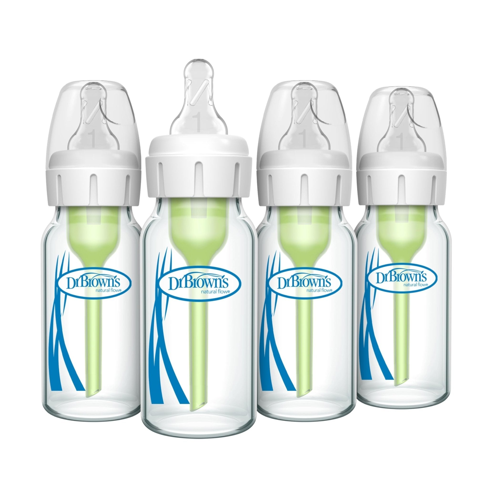 Dr. Brown's Natural Flow Anti-Colic Options+ Narrow Glass Baby Bottle 8 oz/250 mL, with Level 1 Slow Flow Nipple, 2 Pack, 0m+