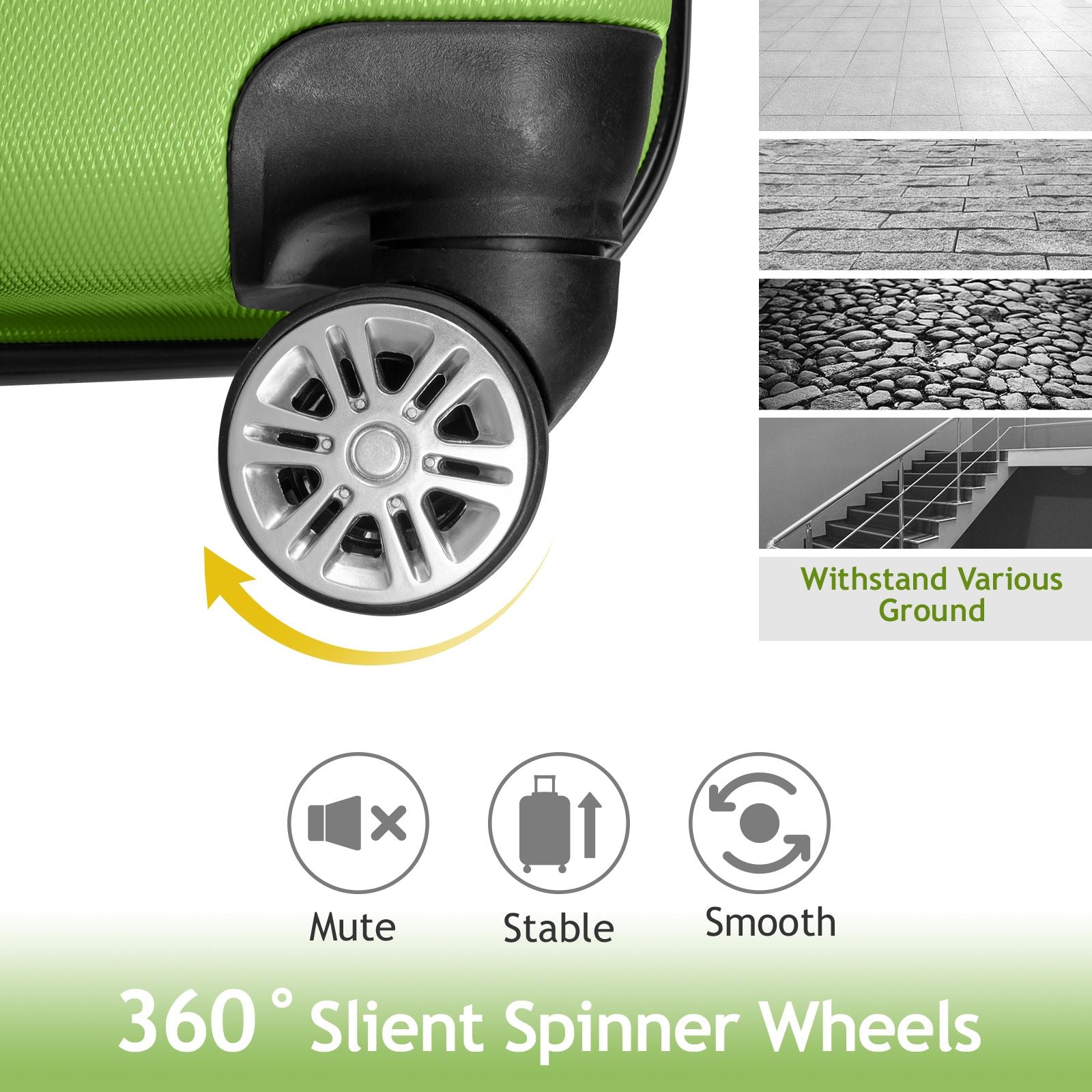 7DAY'S Trolley 3-Piece Suitcase Set, Carry-On Suitcase Set Hard Shell Lightweight Spinner with TSA Lock, Purple, Green, Yellow, Blue