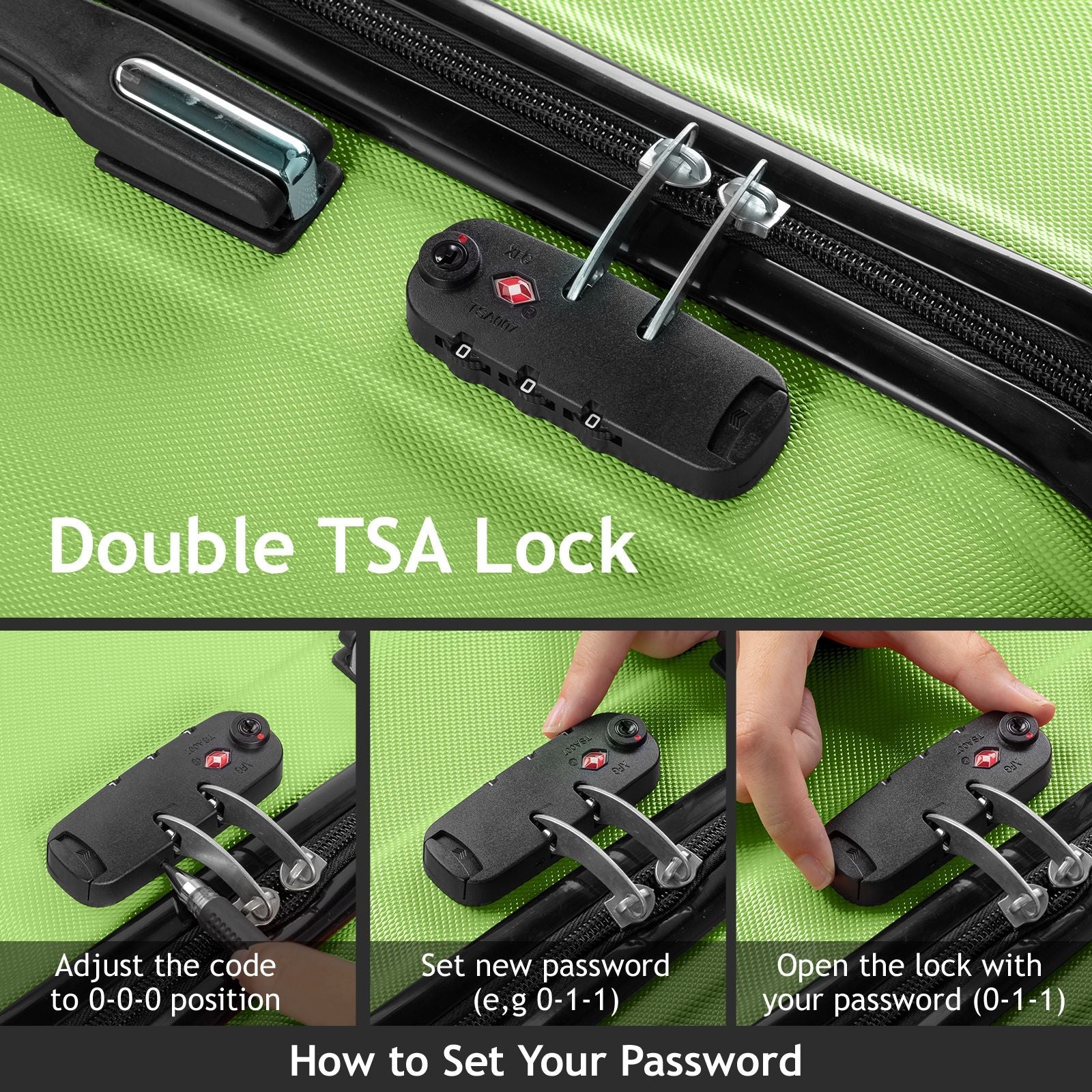 7DAY'S Trolley 3-Piece Suitcase Set, Carry-On Suitcase Set Hard Shell Lightweight Spinner with TSA Lock, Purple, Green, Yellow, Blue