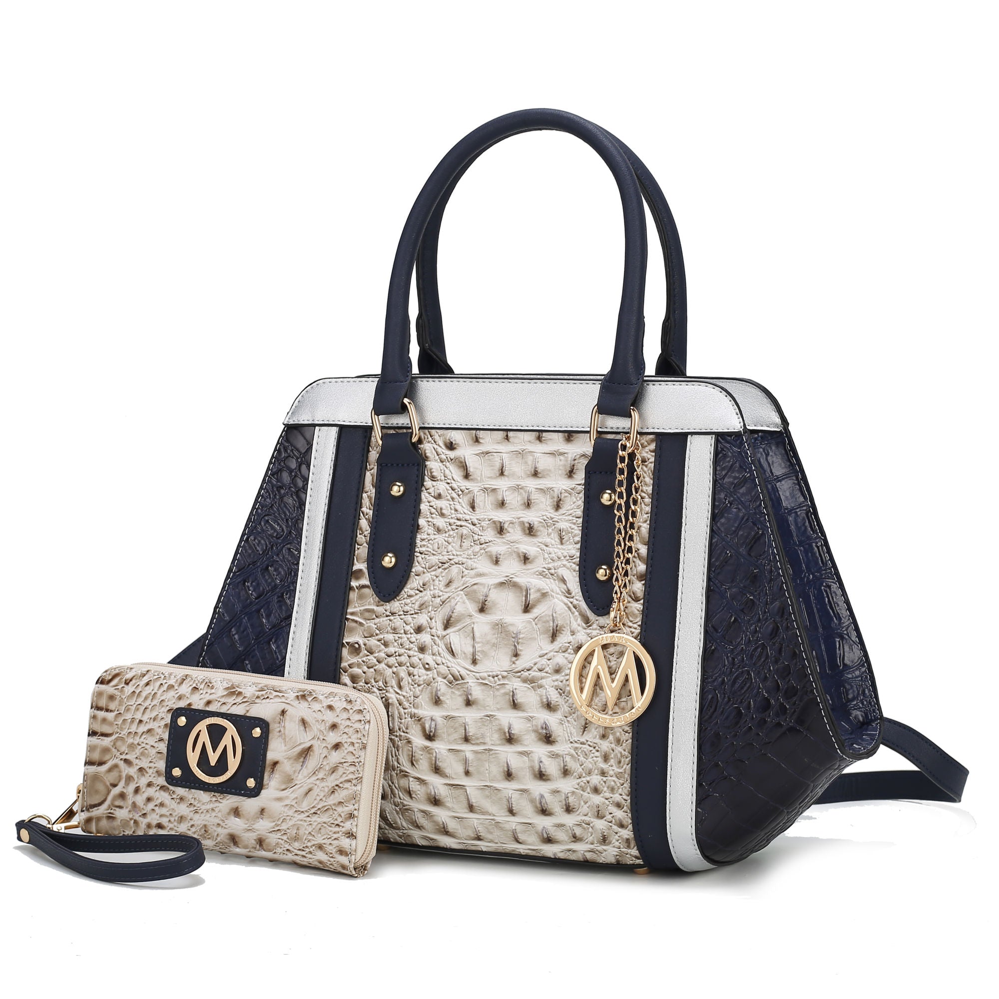 MKF Collection Daisy Two PCS Croco Satchel bag & Wallet , Measurements: 10” L x 11” H x 4” W , Wallet: 7.5” L x 4”H x 1” W