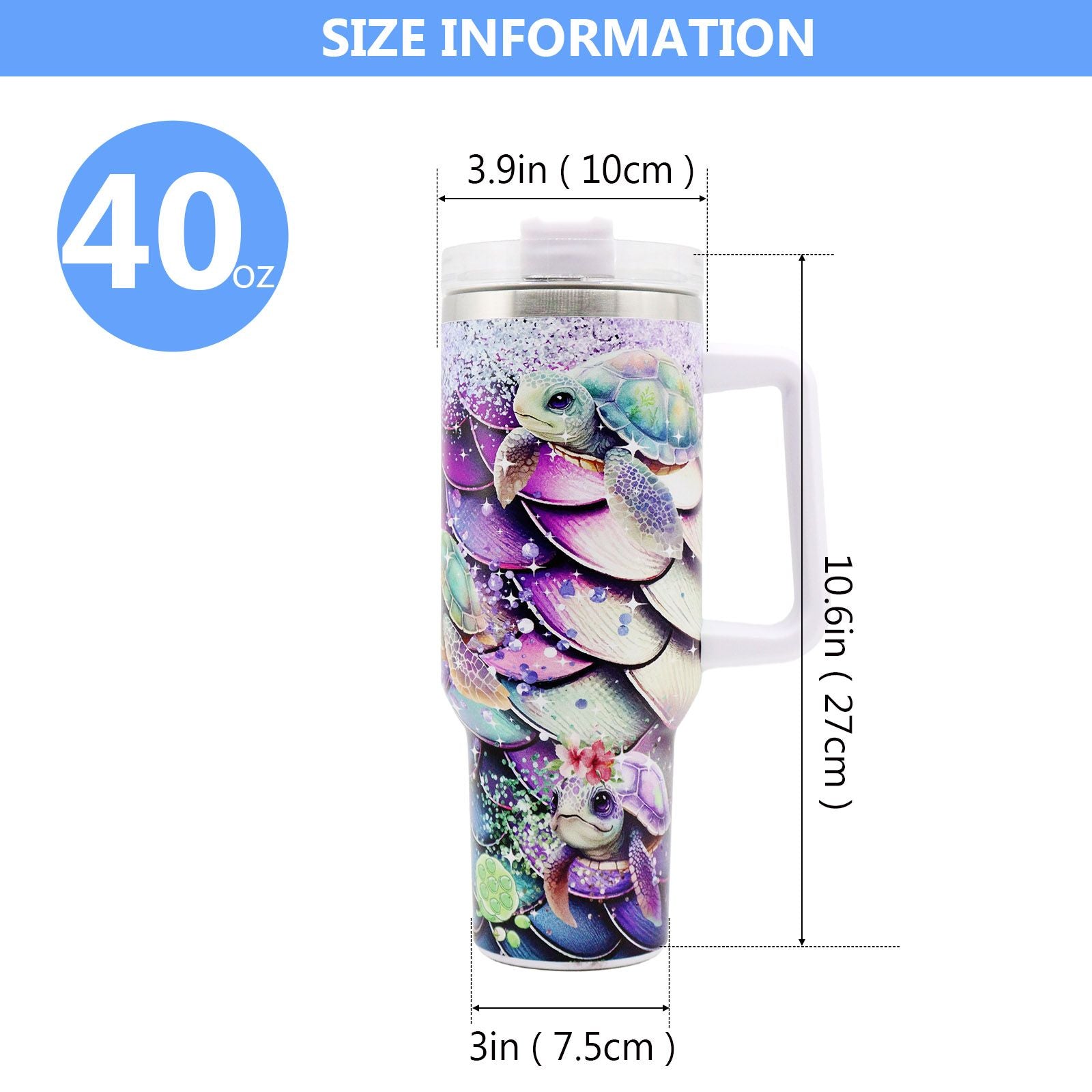 1pc 40oz Water Bottles,5D Little Turtle Series Tumbler,Large Capacity Stainless Steel Tumbler Insulation Cup With Lid And Straw For Women,Camping,Driving,skiing,Thermocoolers.Best Gift